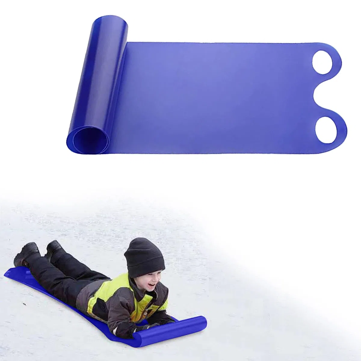 Luge Extérieure d'hiver Traîneau à Neige 42 x 137 cm avec 2 Poignées Perforées Pliable Extérieur Hiver Neige Traîneau Ski Planche Neige Herbe Sable Planche Snowboard Soucoupe Traîneau Luge