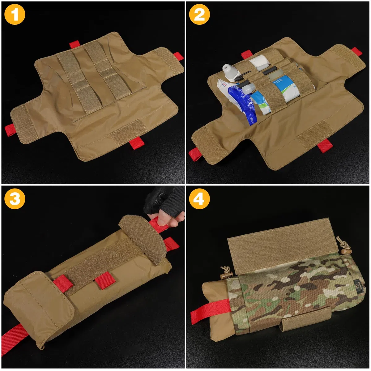 PETAC GEAR Pochette Tactique de Premiers Secours, Pochette Enroulable pour Sous-Bbdominaux EMT IFAK avec Crochet et Boucle pour Gilet JPC CPC AVS (MC)