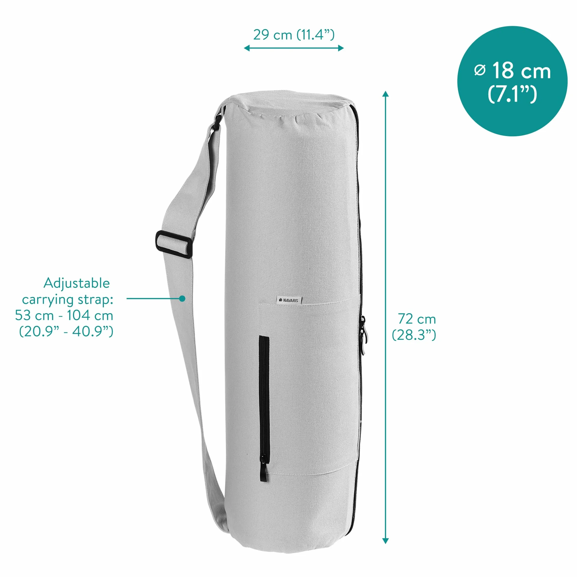 Navaris Sac Tapis de Yoga XXL - Sac Coton Fermeture éclair Sangle bandoulière 72 x 29 cm - Yoga Pilates Gymnastique - Différentes Couleurs