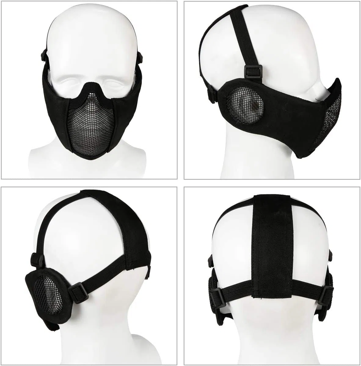 Masque pliable demi-visage Airsoft en maille, avec protection des oreilles, casquette de baseball réglable, pour CS/chasse/paintball/tir