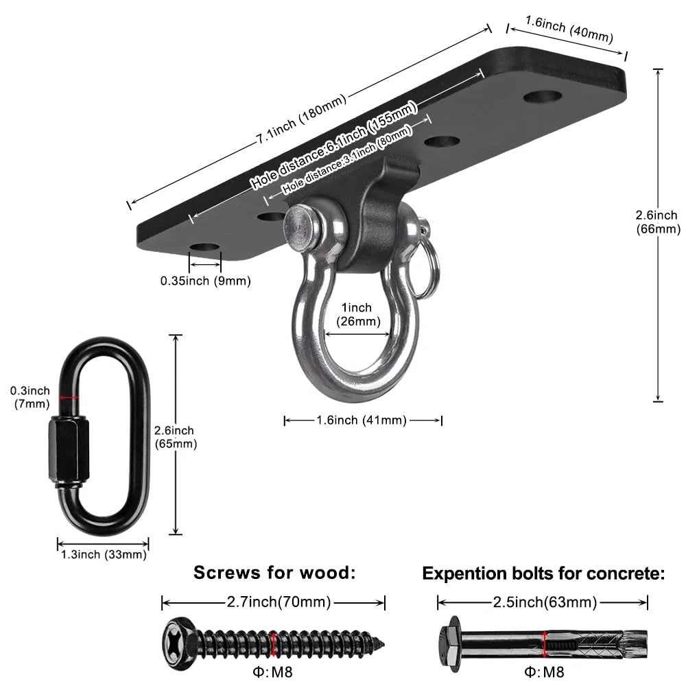 Dolibest Suspension Le Hamac Suspendre la Balançoire Ensemble de Support Mousqueton pour Aire de Jeux Intérieur Extérieur Chaise Yoga Corde Sacs de Frappe, Jusqu'à 600lbs