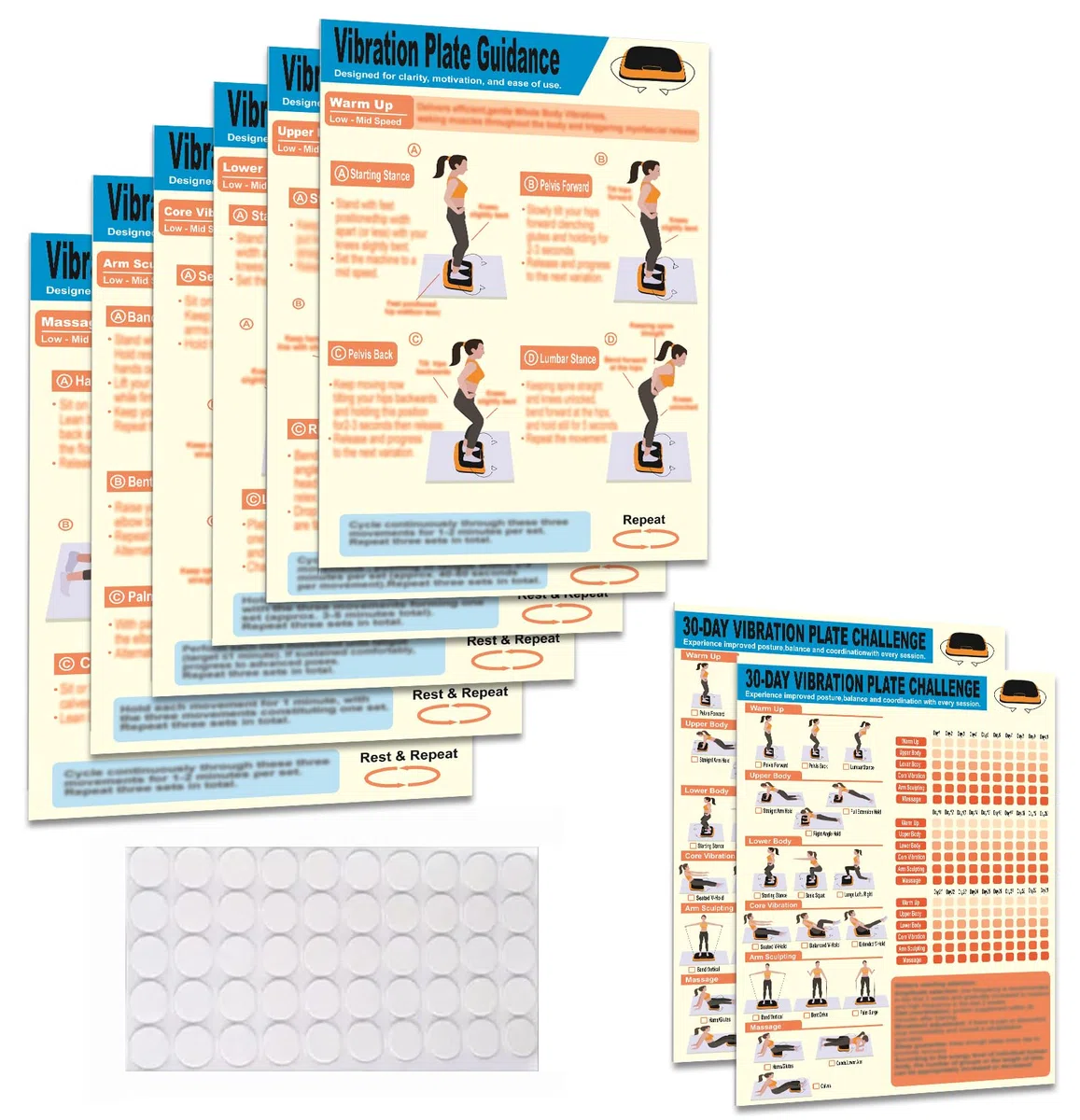 Ensemble d'affiches d'exercices sur plaque vibrante pour tout le corps : 6 guides d'entraînement et 2 plans personnalisables de 30 jours pour une utilisation à la maison et à la salle de sport