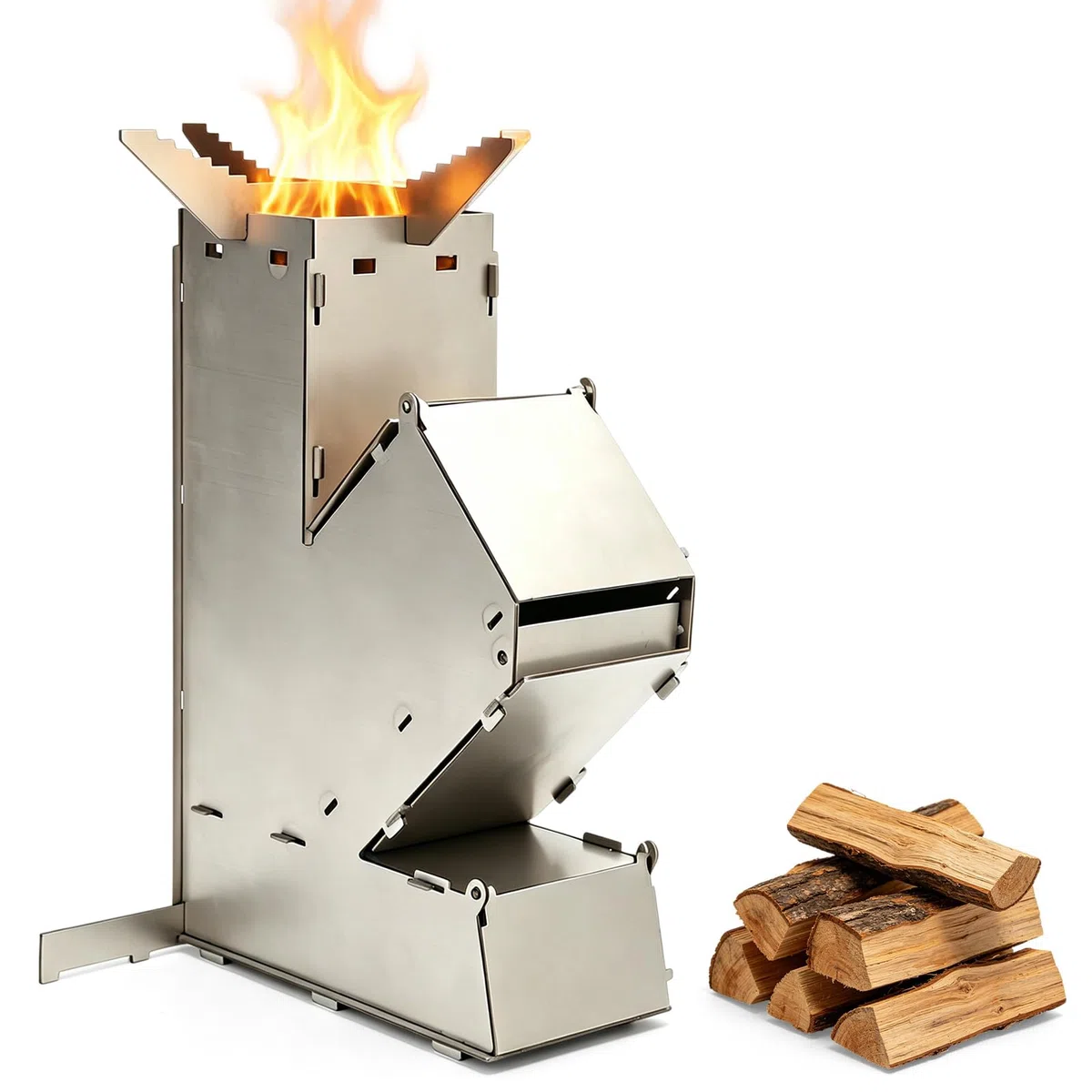 Camping Rocket Stove, poêles de camping portables Griller de brûlure en bois en acier inoxydable avec sac de rangement pour la randonnée de cuisson en plein air