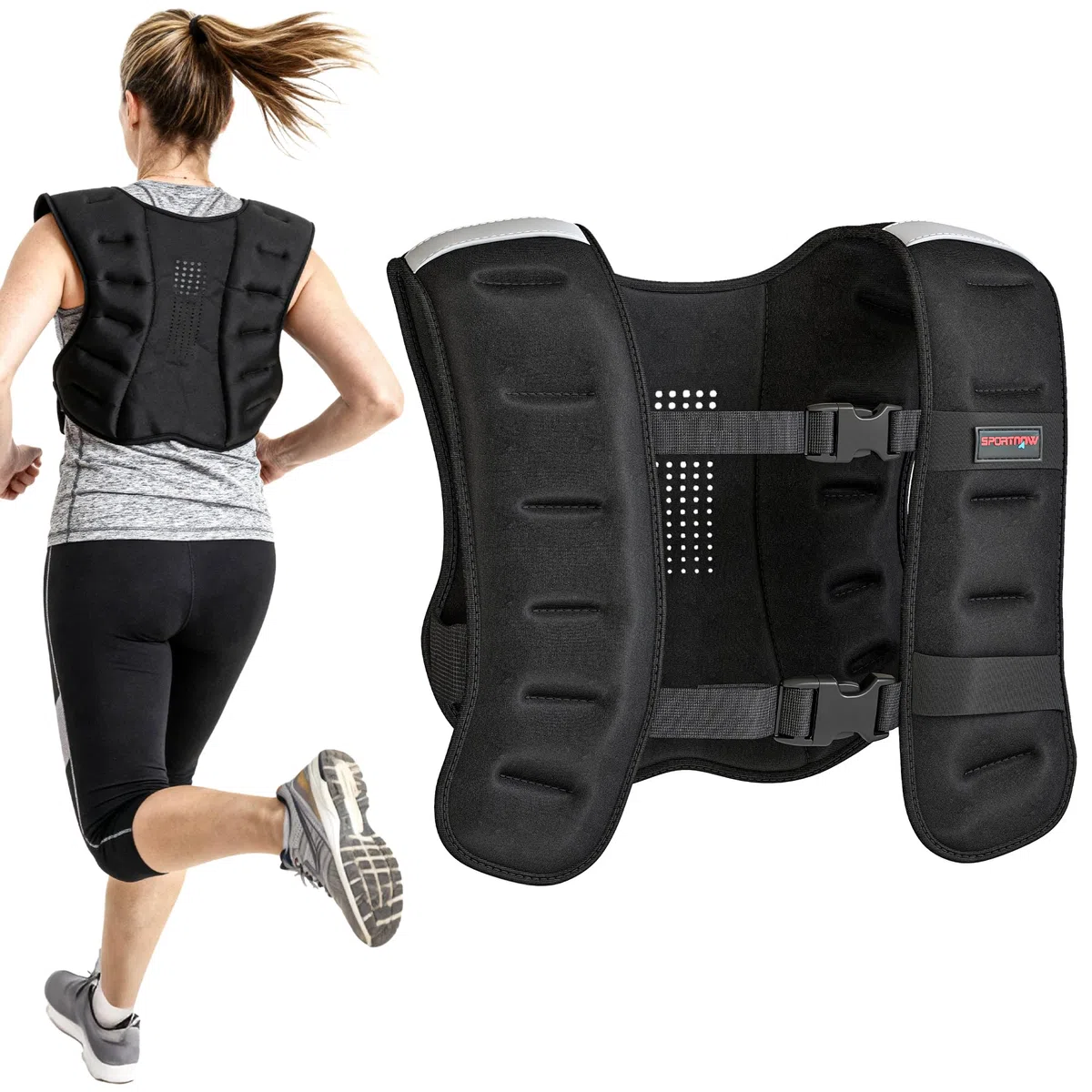 SPORTNOW Gilet lesté 5 kg/8 kg, veste lestée respirant avec sangles réglables et bandes réfléchissantes, gilet de poids pour musculation, course à pied, entraînement fitness, en sable de fer, noir