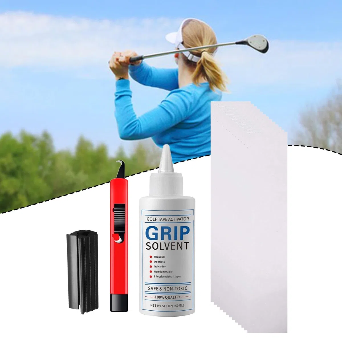perfk Kit de Grips de Golf 150 ML : solvant pour Ruban adhésif de Grip de Golf, Outils Essentiels pour Les golfeurs, Accessoires de Remplacement et de