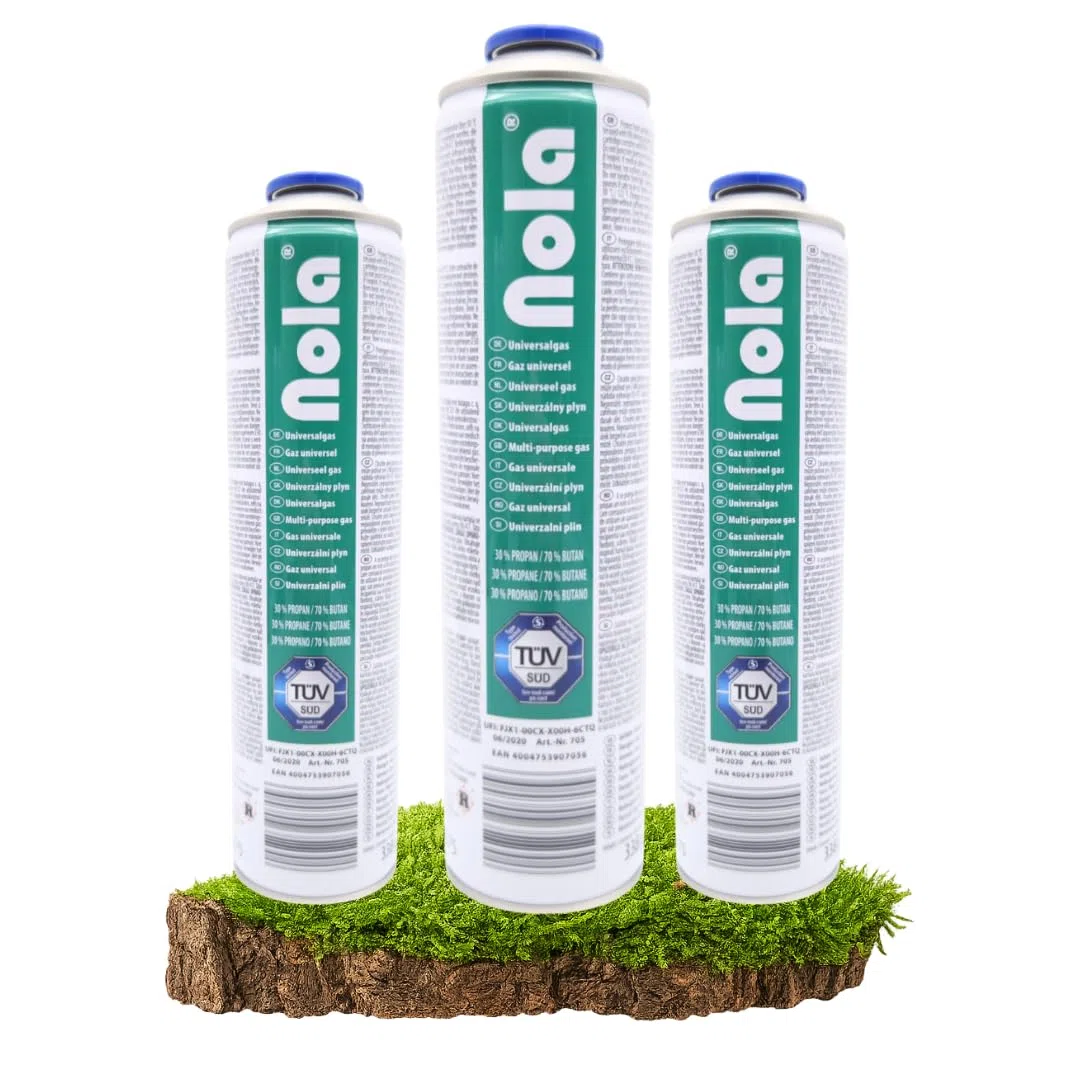 NOLA Lot de 3 boîtes de gaz comprimé universelles 600 ml butane propane Filetage rotatif 338 g 7/16" Cartouches de gaz universel Boîte à gaz Bouchon rotatif pour désherbeur de mauvaises herbes Lampe à