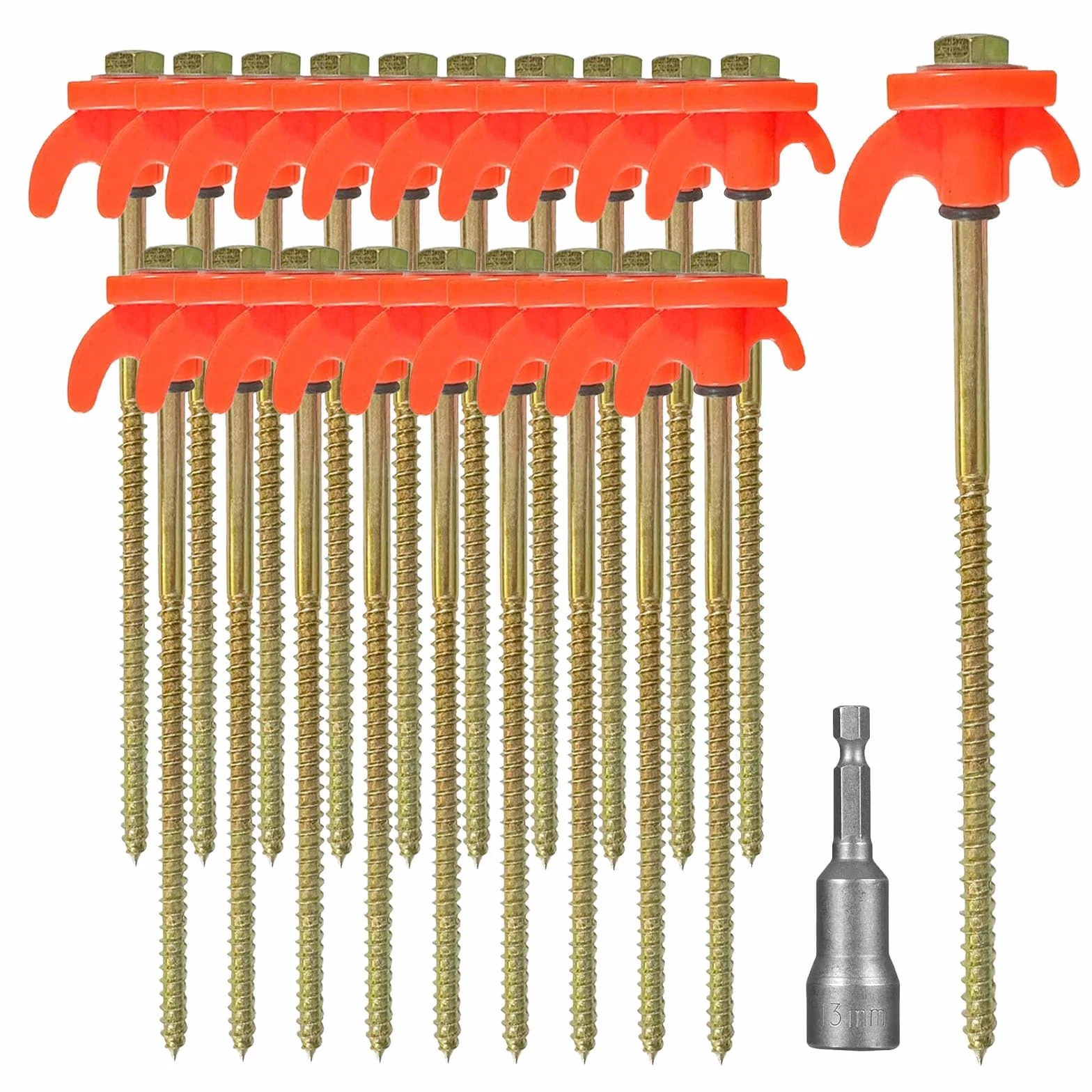 KEELYY Lot de 20 piquets de tente en acier avec filetage, sardines à visser pour camping, sardines stables pour le camping et l'extérieur, crochets de tente pour sol dur, forêt, prairie, herbe