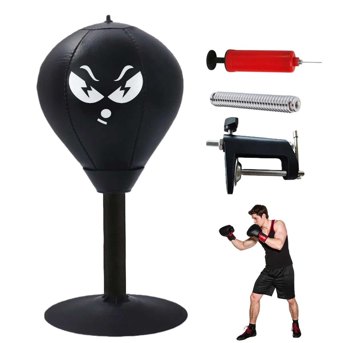 Sac de frappe de bureau avec ventouses puissantes et pince de table - Soulage le stress - Pour bureau debout - Cadeau amusant pour les collègues de chef (Schwaz)