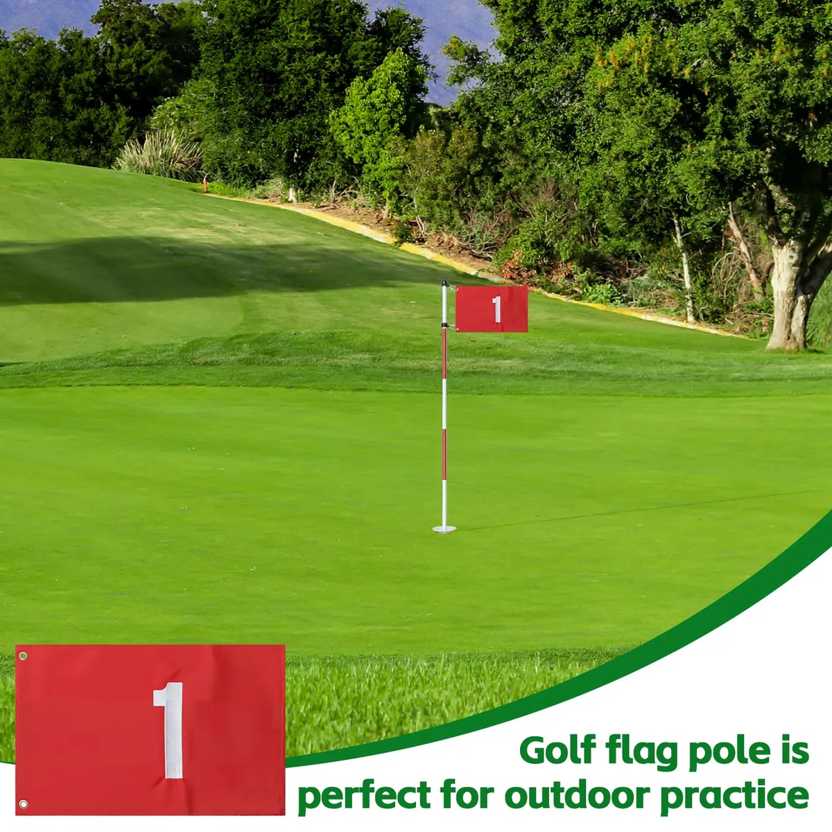 Mât de Drapeau de Golf de 188 cm pour la Maison, Drapeaux en Nylon pour Jardin avec 5 pièces Amovibles, gobelet perforé de Golf 1 et Drapeau pour Exercices de Putting