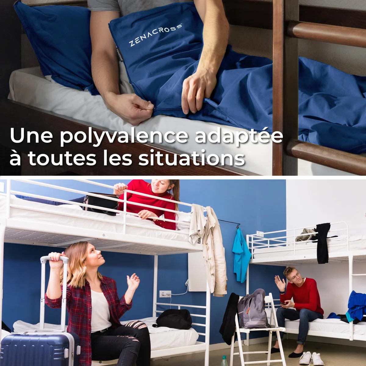 Draps de Sac de Couchage Cotton - Sac à Viande Coton avec Compartiment Oreiller - Drap Sac de Couchage 1 Personne - 100% Cotton - Ultra Léger