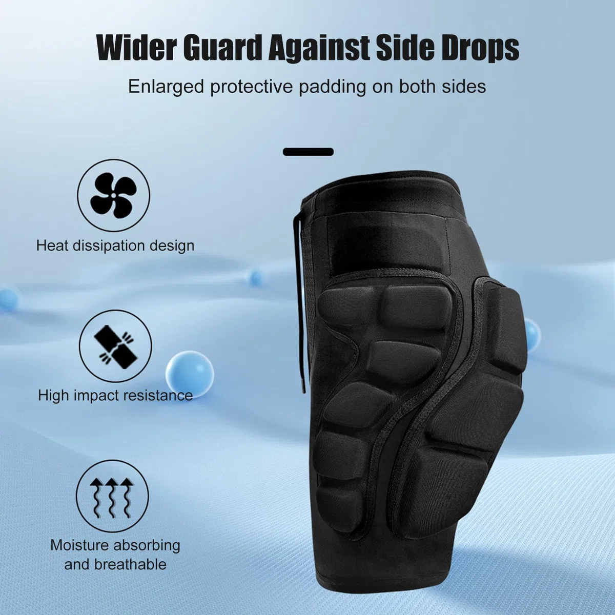 Fockety Short rembourré 3D Respirant en EVA épais pour Protection des Hanches et des Fesses avec Cordon de Serrage, Pantalon Crash Pad pour Snowboard, Skate et Skis, Protection 3D