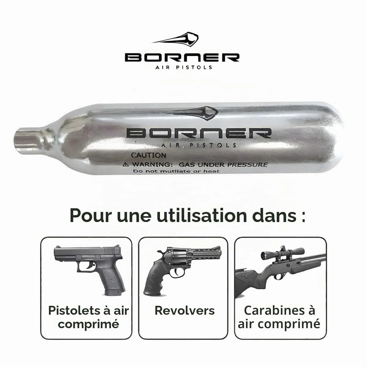 BORNER - Bouteilles de CO2 haute performance | Capsules d'air comprimé avec charges de 12 g pour armes d'airsoft ou pistolets à plombs et à chevrotines (30 bouteilles)
