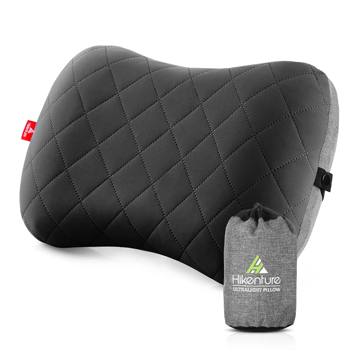 HIKENTURE Oreiller Gonflable Camping et Voyage avec Taie Amovible - Ultraléger, Compact et Confortable - Coussin Gonflable Ergonomique pour Extérieur, Camping, Trekking ou Randonnée - Noir