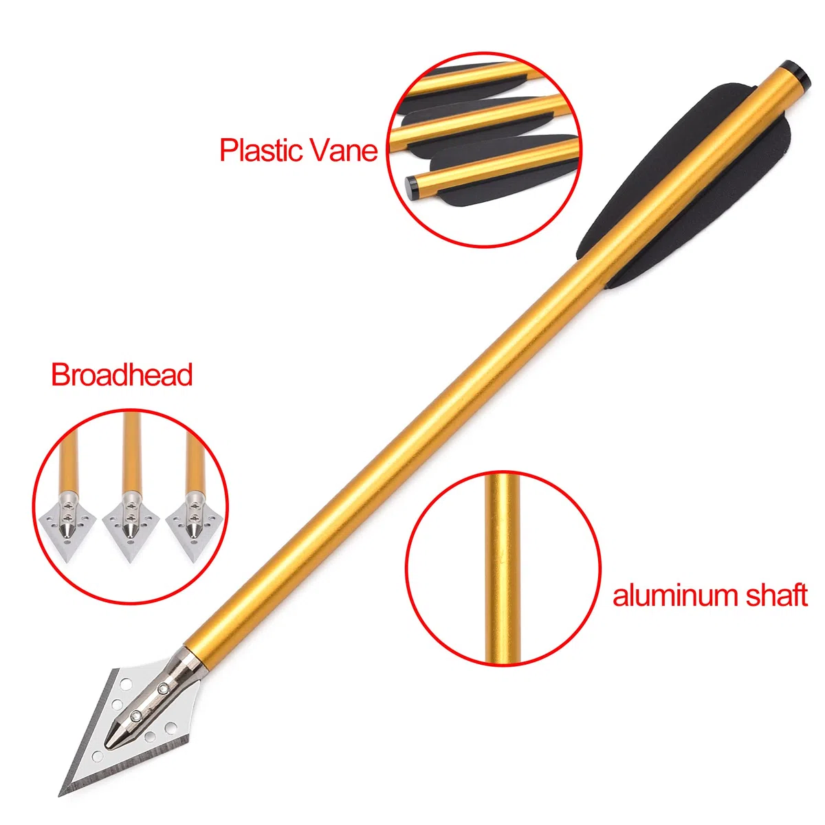 NIKA ARCHERY Flèches de Boulon d'arbalète en Aluminium de 6,6 "avec tête Large pour arbalète Pistolet 50-80 LBS Cible de Pratiquer Flèches en Aluminium Flèches d'arbalète Pistolet Boulons d'arbalète