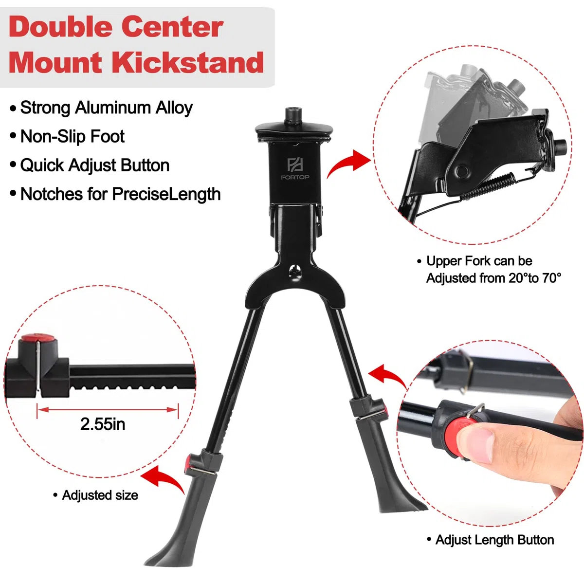 Béquille Vélo – Béquille Centrale Double et Latérale Réglable,Support Vélo Stable pour Vélos 20–29 Pouces