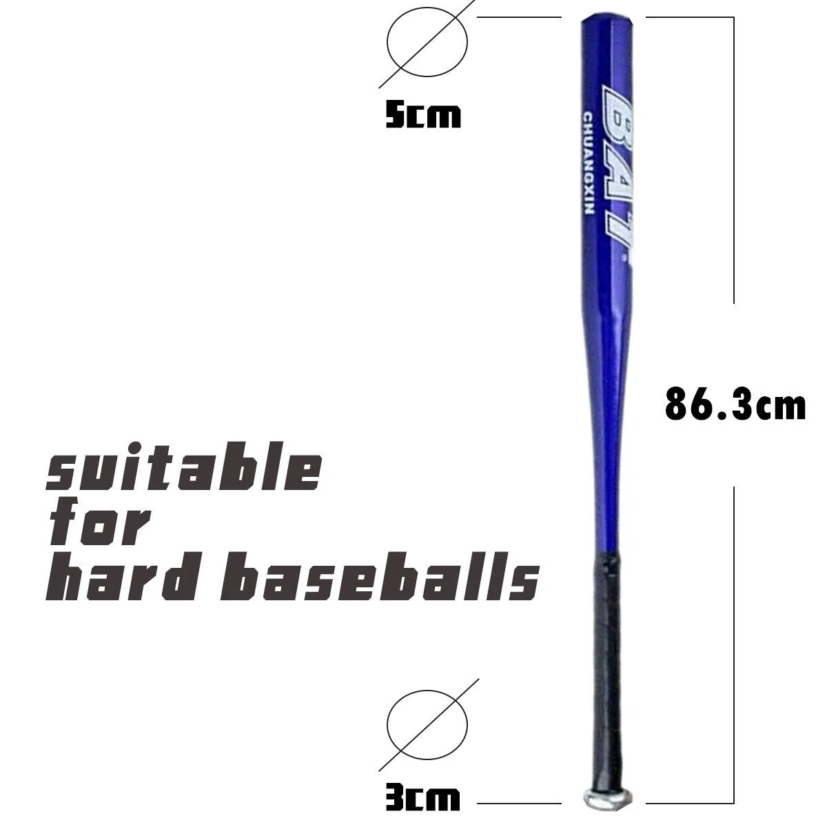 Batte de Baseball Aluminium 34 Pouces Bleu Noir Argent au Choix Batte Base-Ball métal Adulte Pro Léger pour Exercice Joueurs Jeu Homme Femme 86cm de Longueur Solide Durable à la Mode (Bleu)