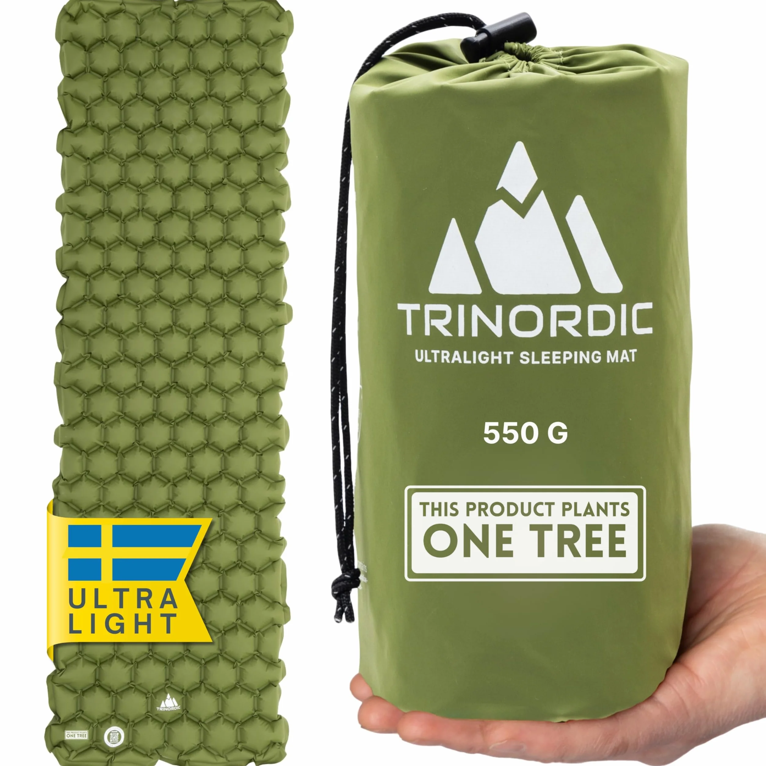 TRINORDIC – Matelas de camping ultraléger gonflable, pliable et léger, lit simple portable, pour randonnée, voyage, vert forêt