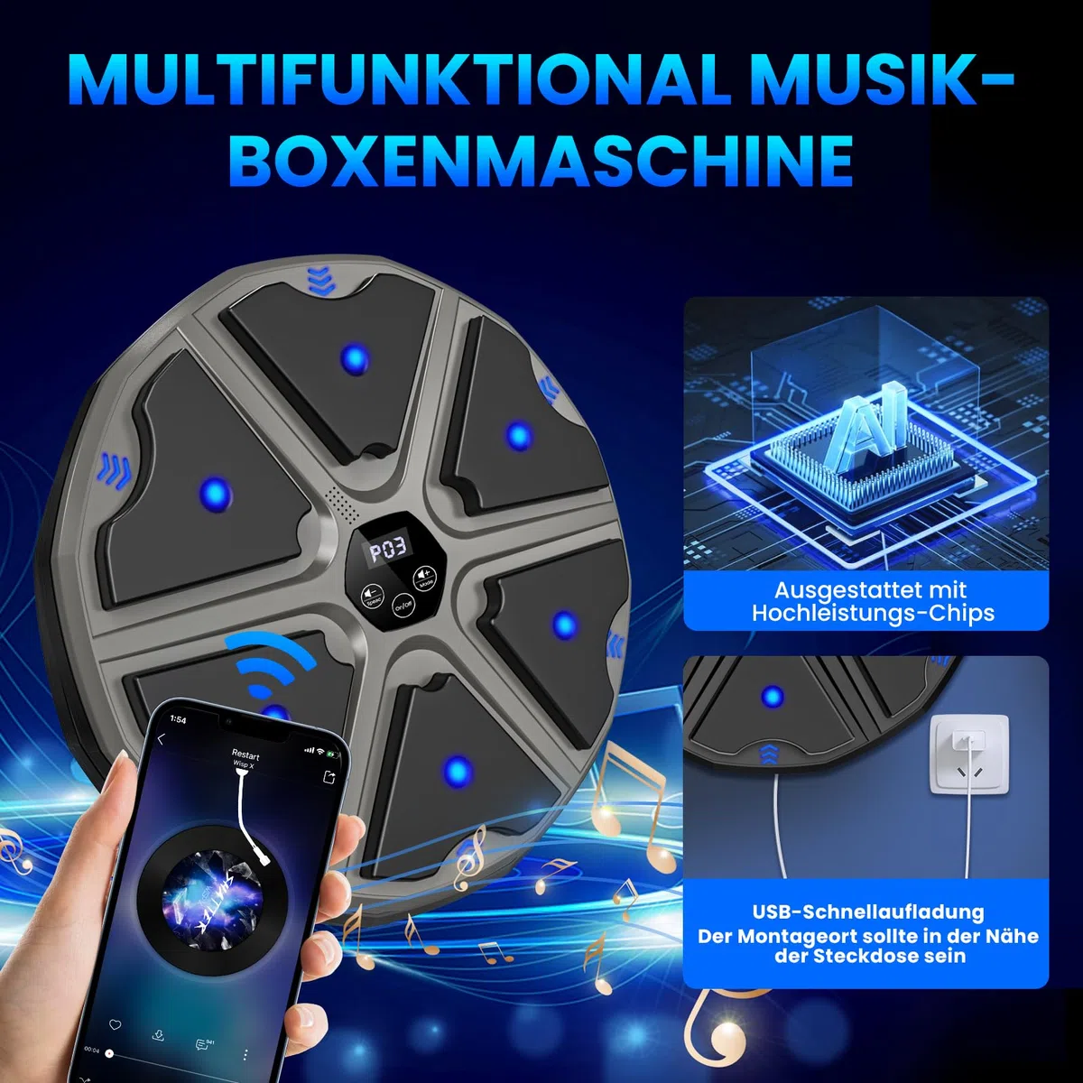 Music Boxing Machine à musique électronique LED avec gants de boxe, 9 modes de vitesse et mode de comptage Prise en charge Bluetooth, cadeau pour adultes et enfants Exercise