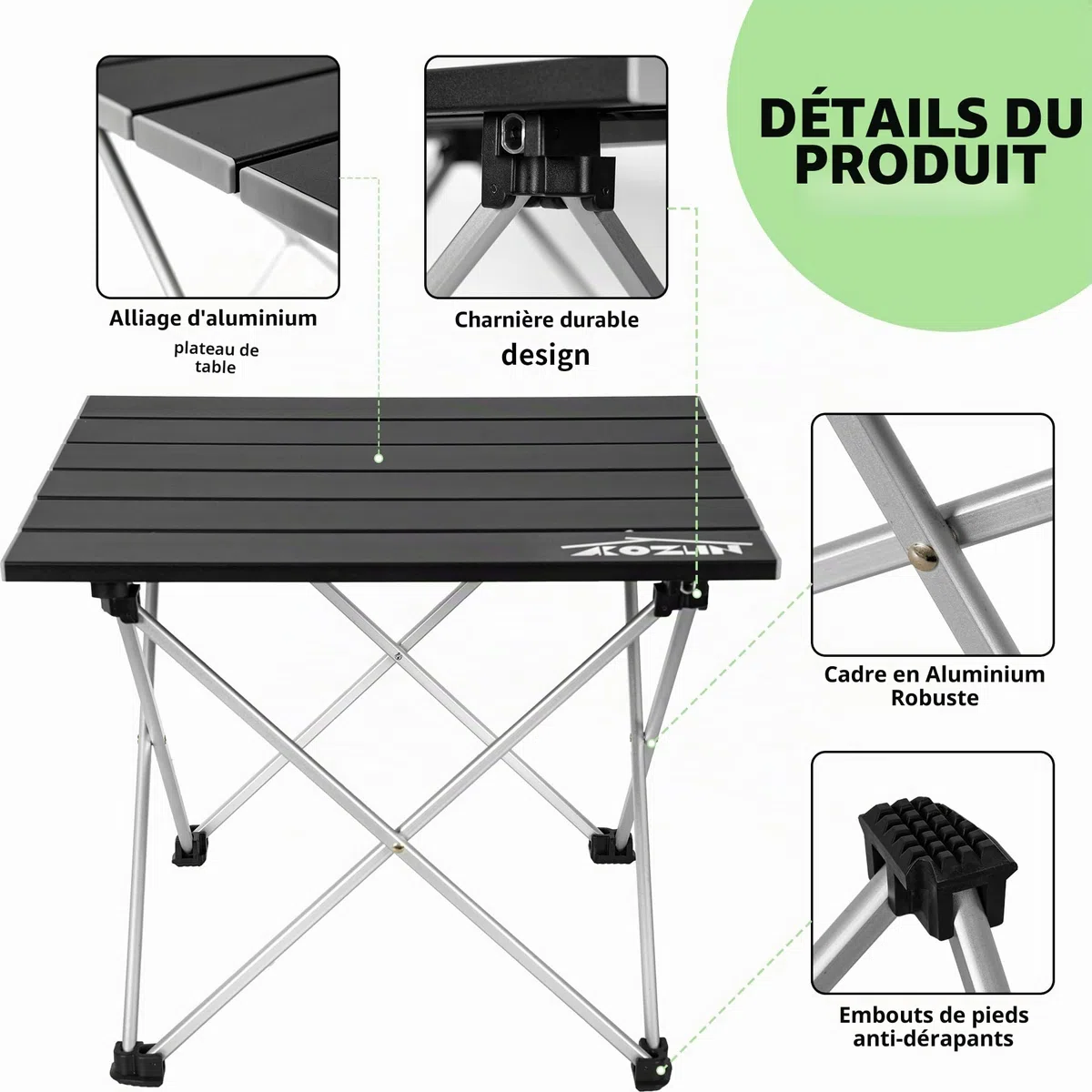Table de camping pliable - Table de pique-nique portable pliable - Petite table pliante en aluminium avec sac de transport - Convient pour la plage, le pique-nique, le camping, la pelouse (S)