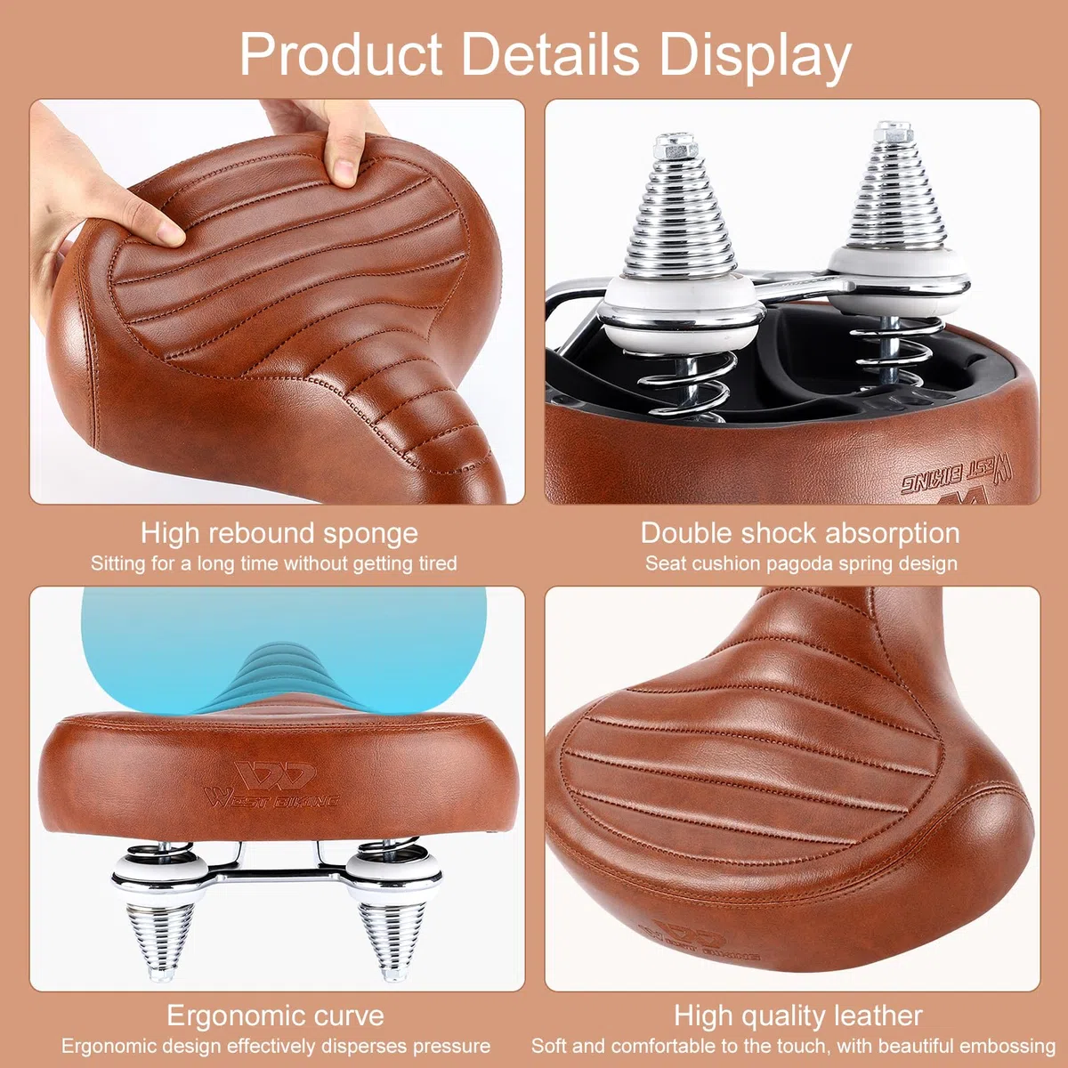 Selle de Velo Ultra Confortable, Extra Large, Rembourrage Doux, Selle Confort Bike, Homme et Femme Selle de Vélo Ergonomique, pour VTT Vélo de Ville Ebike Vélo Stationnaire Vélo D'extérieur