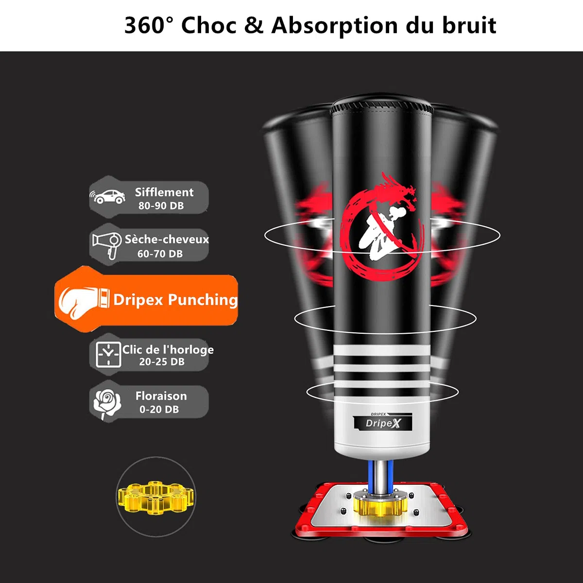 Dripex Sac de Frappe sur Pied Rempli 120 cm Sac de Boxe Adolescent Punching Bag avec 12 Ventouses pour Karaté Taekwondo MMA