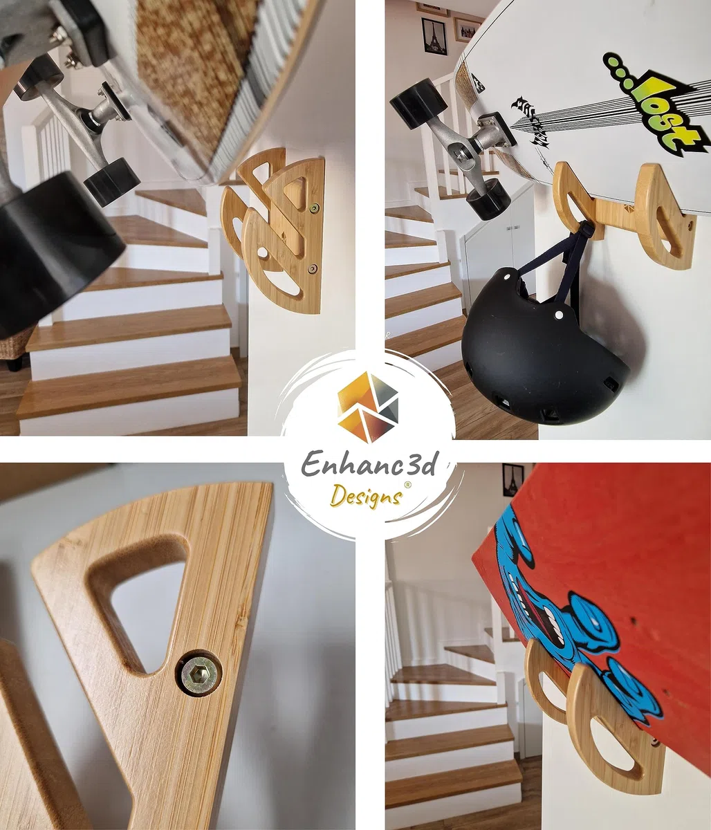 Support Skate mural en Bois de Bambou - Design moderne et robuste - Porte Skate Mural - Support mural Longboard - Conçu en Europe