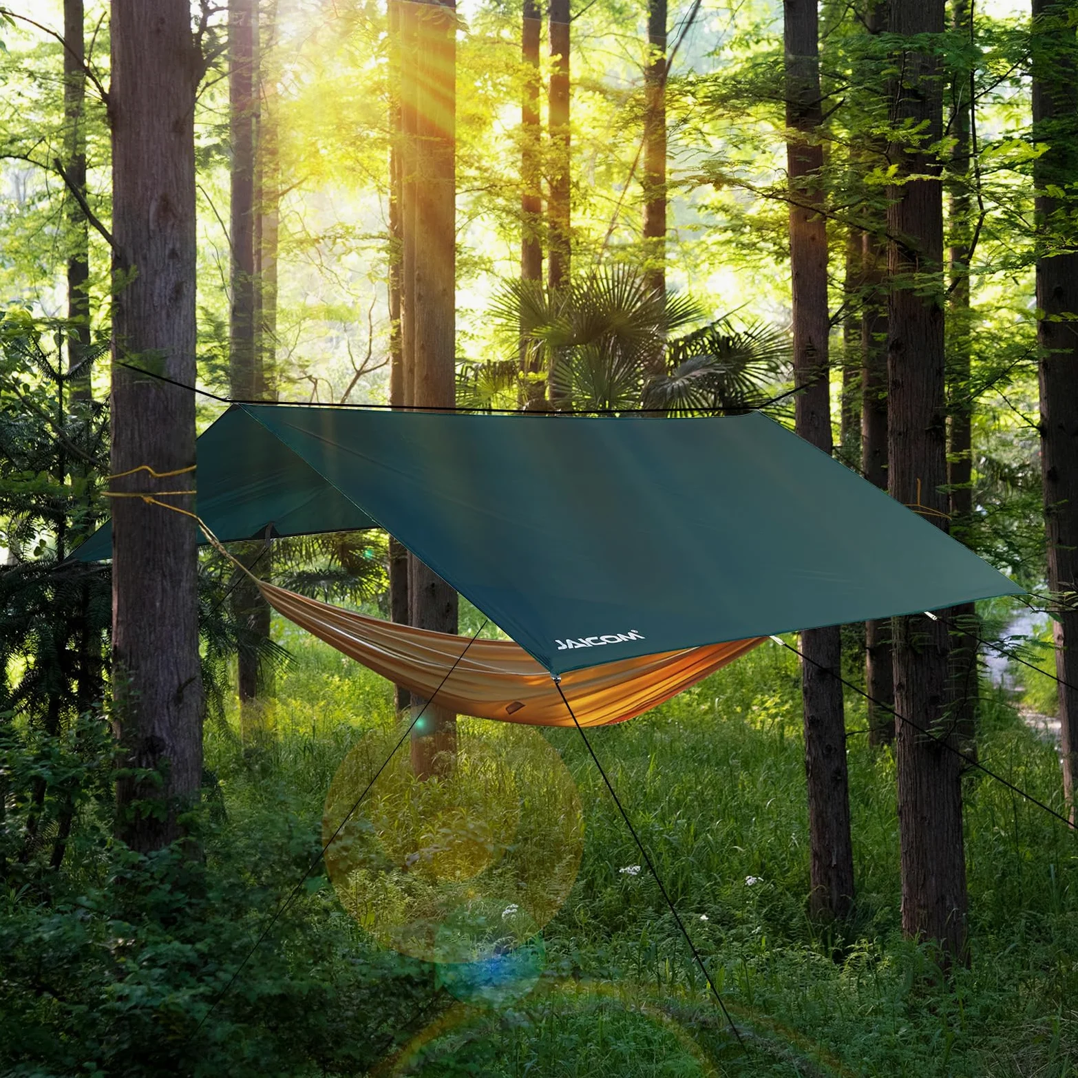 JAICOM Bâche - 3M x 3M Camping Rain Tarp (PU3000mm), Toile de Tente Ultralégère, Résistante aux UV, Randonnée en Plein air, Pique-Nique, Camping, Abri de Survie