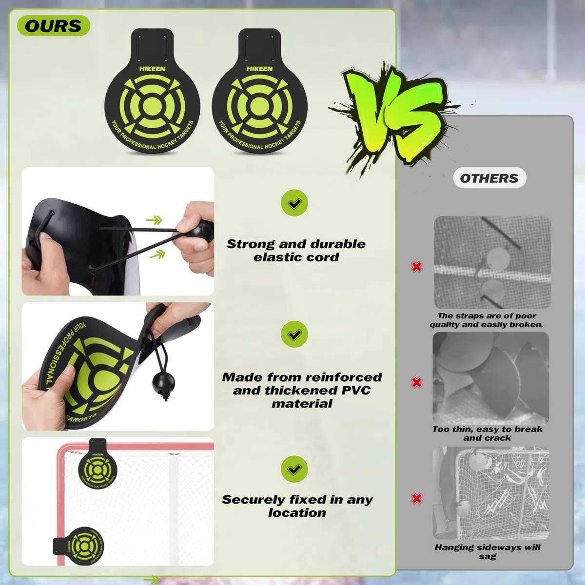 BOOSTEADY Lot de 4 Cibles de Tir pour Hockey sur Glace, Cibles de Gardien de But de Hockey en PVC Robuste de 5 mm d'Épaisseur, Equipement d'Entraînement pour Crosse & Hockey
