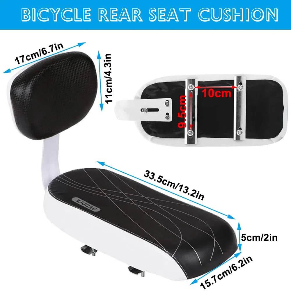 Siège Arrière de Vélo, Siege Velo Enfant, Siège de Vélo Universel, Sécurité Enfant pour Vélo Arrière Siège avec Compris Coussin et Dossier, Pédale Arrière Repose-Pied, Accoudoirs