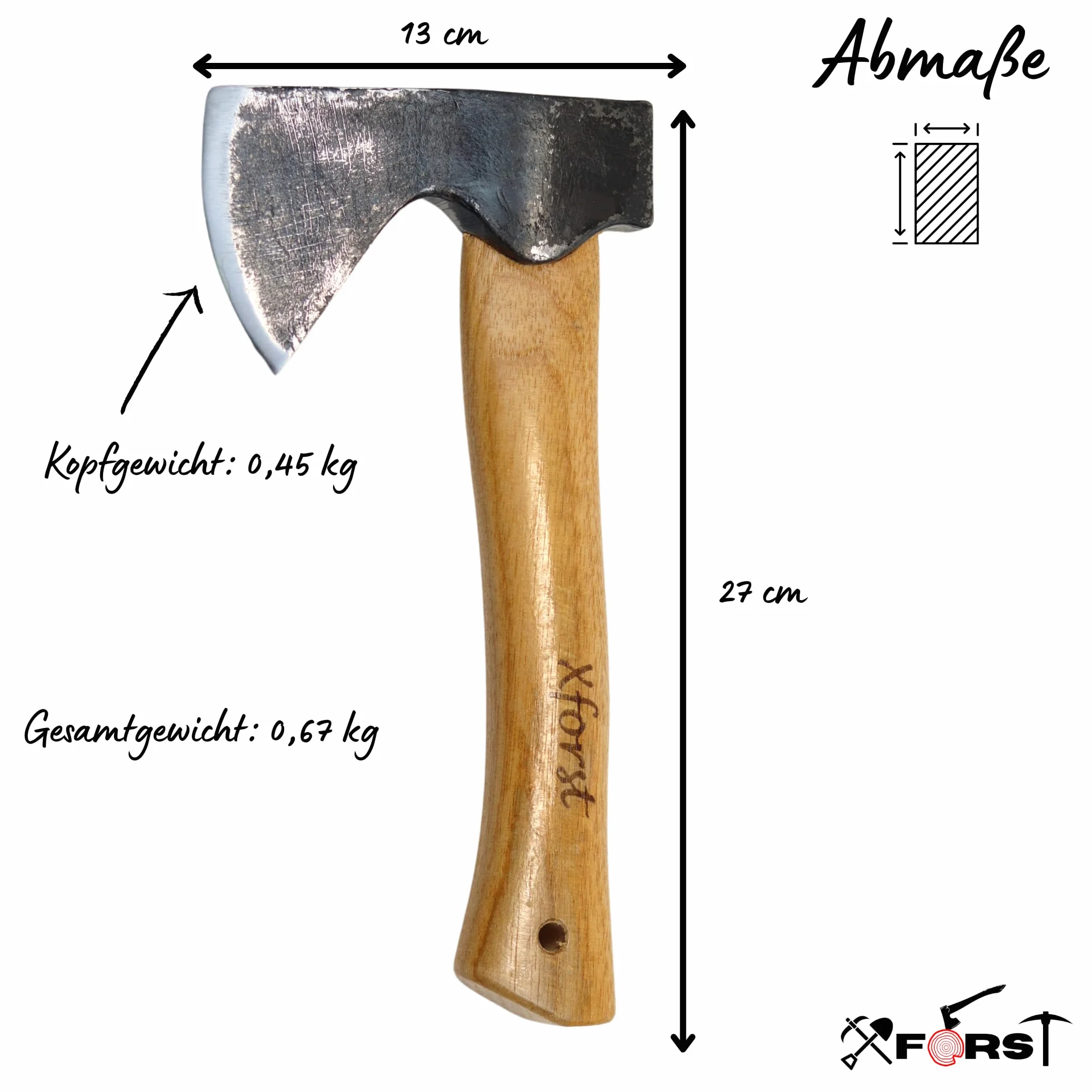 Xforst Hache Viking X-AG1Black – Hachette de Trekking et Outdoor avec Manche en Bois de Hickory & Étui de Protection en Cuir Véritable – 27 cm – 0,67 kg