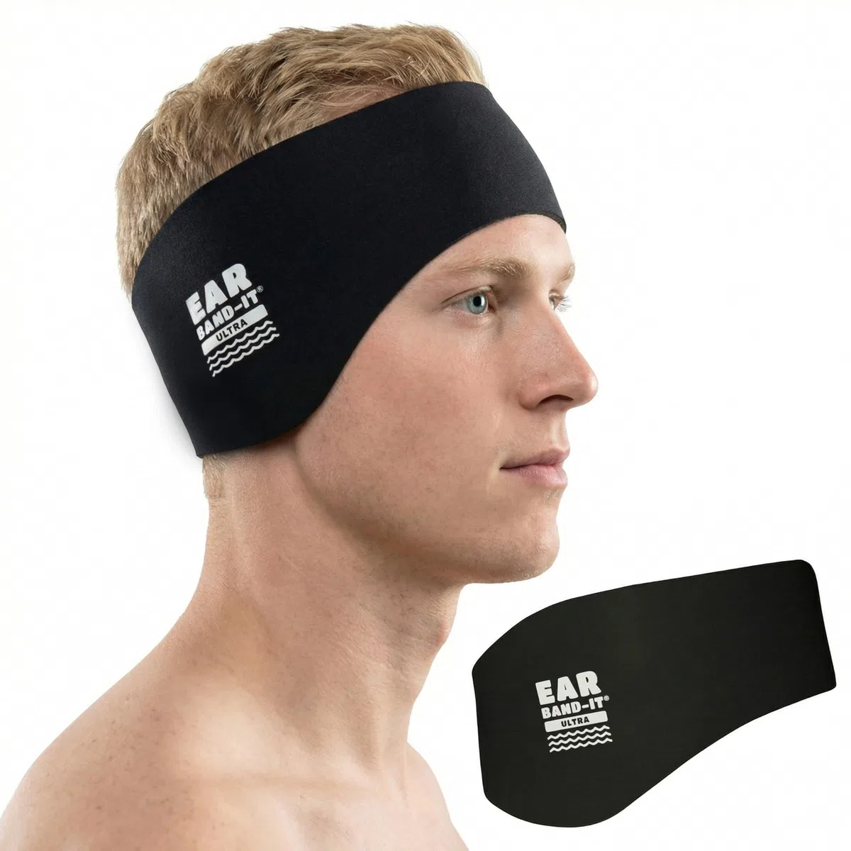 Ear Band-It Natation Bandeau (retenir l' eau, maintenez bouchons oreilles) recommandé par le médecin et protection contre l' eau Les grands (âgés de 10 ans et adultes) Noir