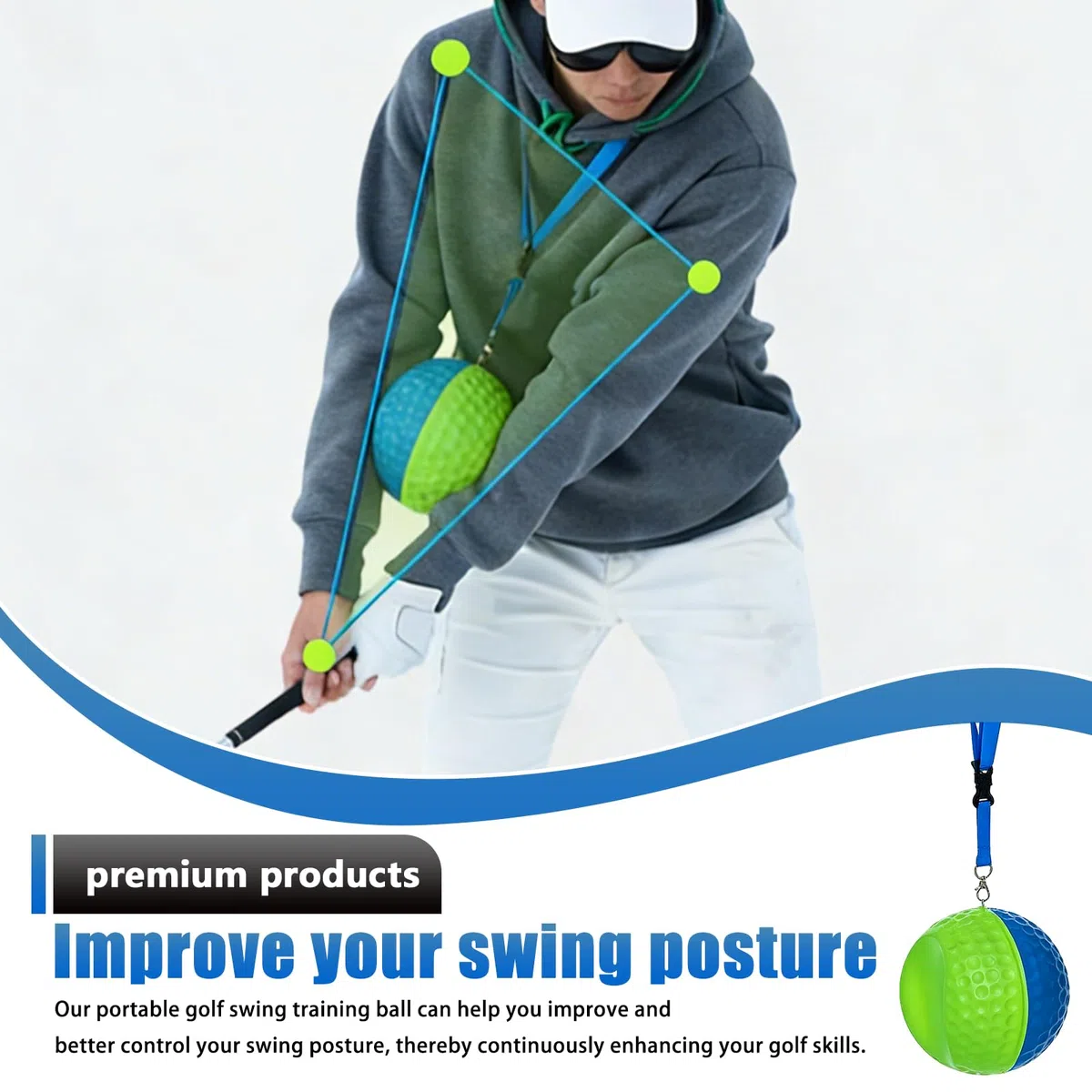 Entraîneur De Swing De Golf, Aide À L'entraînement Au Golf, Balle D'entraînement De Swing De Golf, Corde De Transport Incluse pour Un Transport Facile, Idéal pour Les Débutants