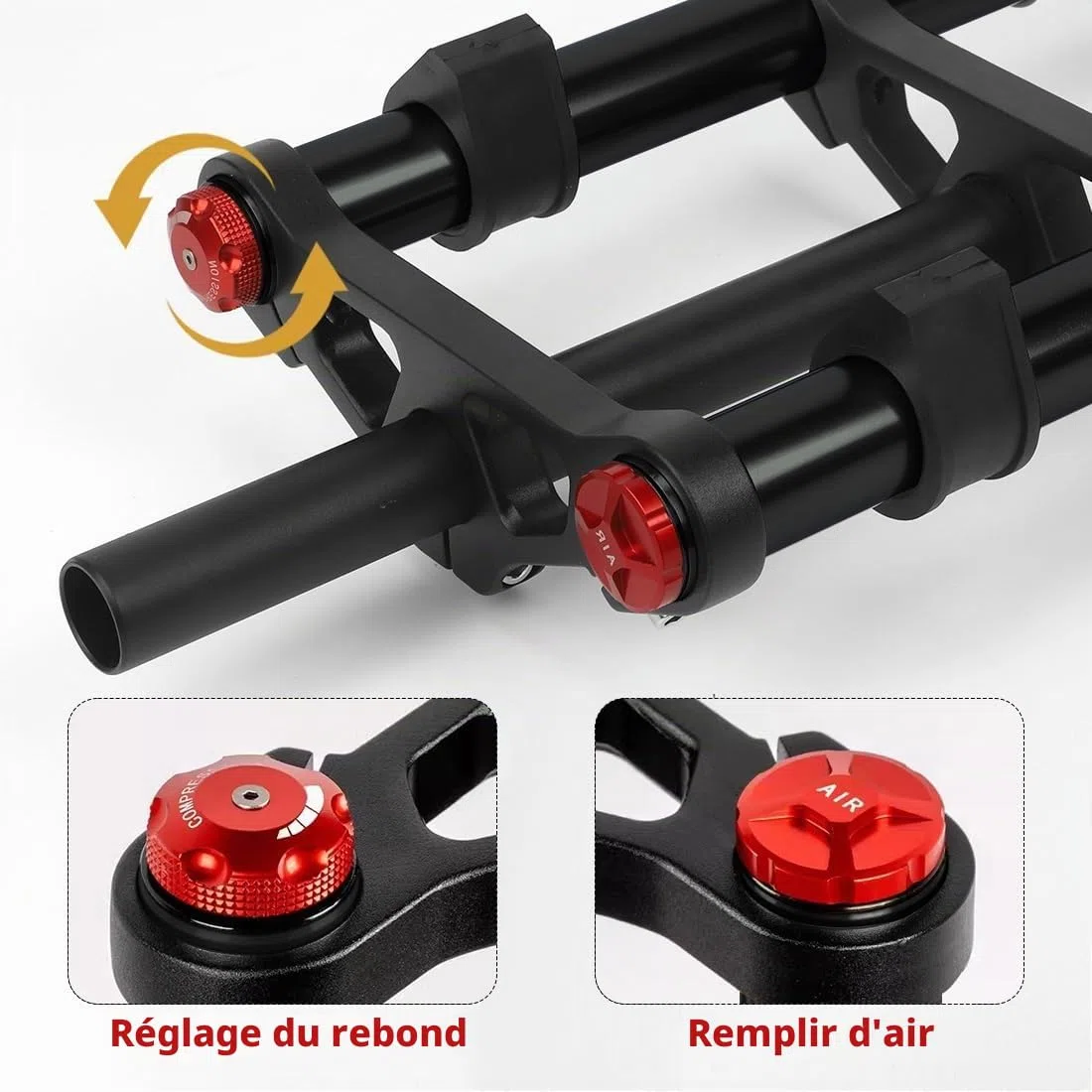 Fourche à pneu 20 x 4,0 pour vélo électrique BMX - Fourche avant conique - Frein à disque droit 120 mm avec réglage d'amortissement - QR 135 x 9 mm - 2,6 kg