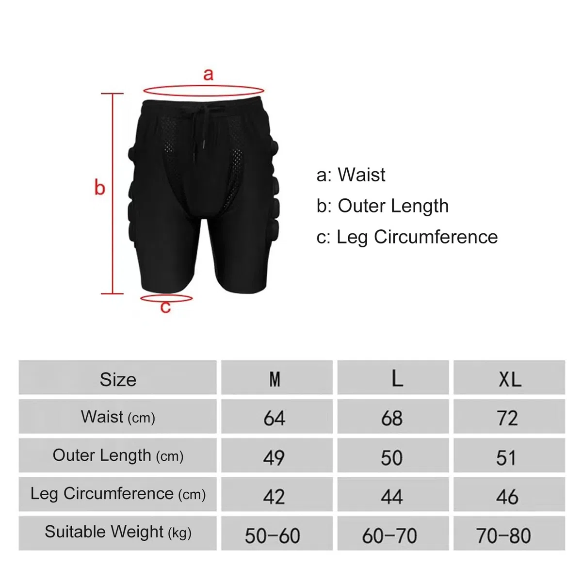 Fockety Short rembourré 3D Respirant en EVA épais pour Protection des Hanches et des Fesses avec Cordon de Serrage, Pantalon Crash Pad pour Snowboard, Skate et Skis, Protection 3D
