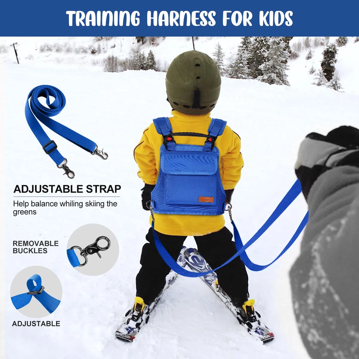 Odoland Harnais Ski et Snowboard avec Sac à Dos pour Enfants, Harnais d'Entraînement de Ski pour Enfants, Siège Réglable et Poignée de Levage Facile, Enseignement du Contrôle de la Vitesse
