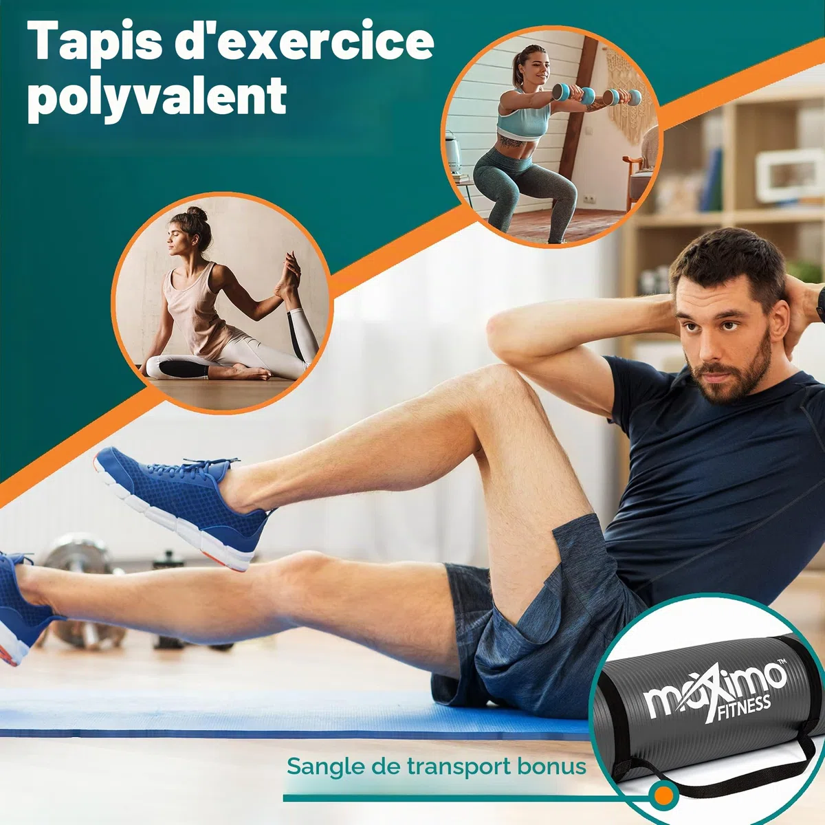 Maximo Fitness Tapis d'exercice physique en NBR de haute qualité – Extra épais de 12 mm – Multi-usage – Parfait pour yoga, pilates, abdominaux.