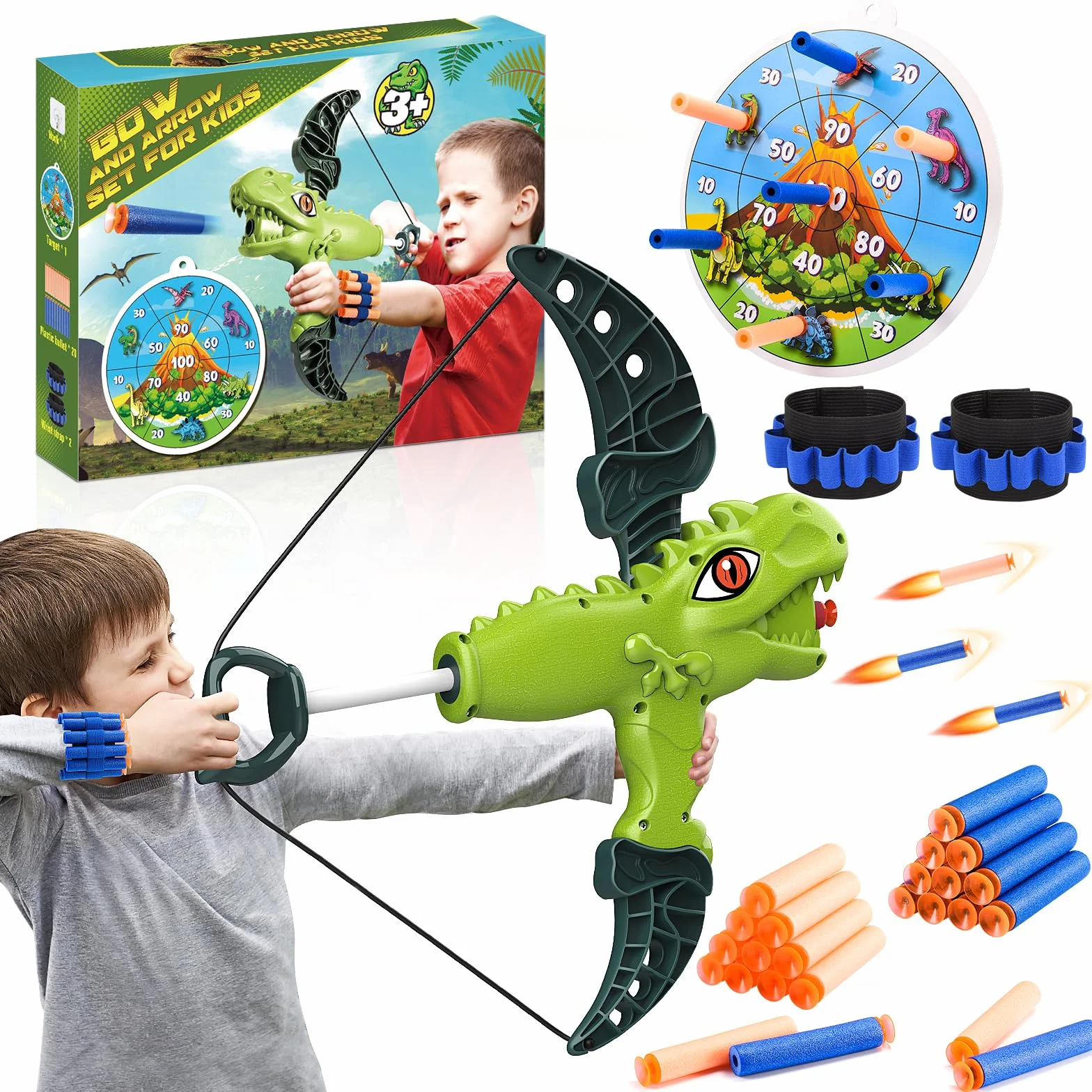 Toyzey Jouet Enfant 3-12 Ans Arc et Flèche pour Enfants Jeux Exterieur Cadeaux Garçon Fille 3-12 Ans Dinosaure Jouets de Tir à l'arc pour Enfants