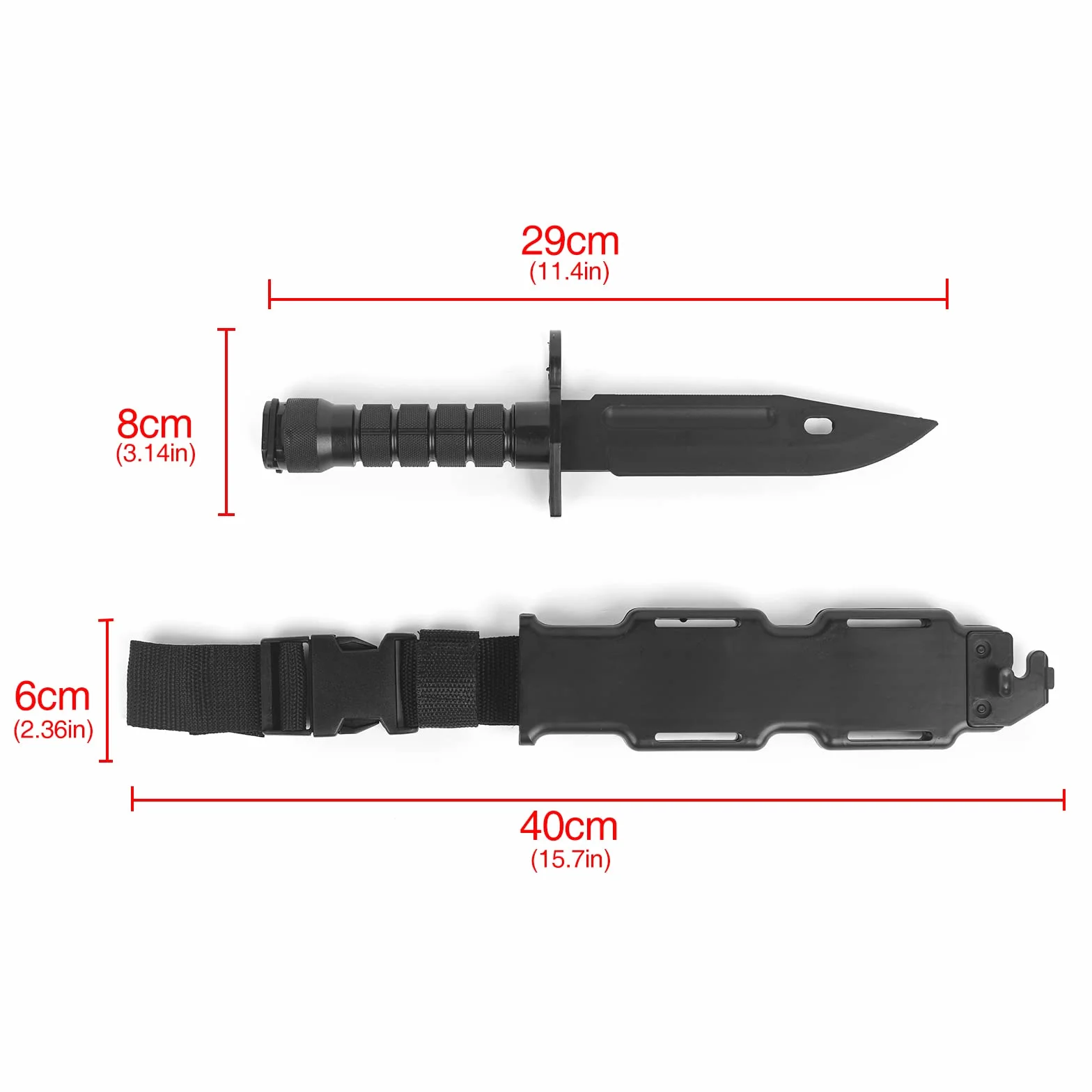 Tactique baïonnette M9 couteau en plastique, couteau de combat en caoutchouc flexible avec une lame, l'entraînement de CS Cosplay costume modèle poignard (Noir)