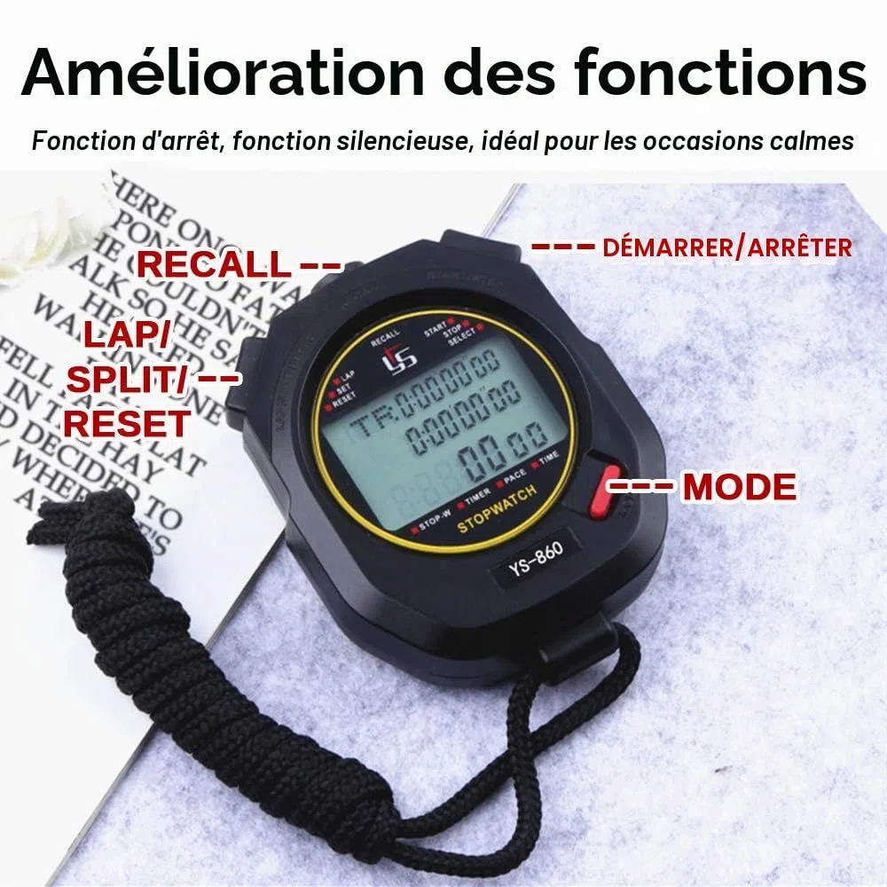 Chronomètre,LAOPAO 60 Mémoire 1/100 Seconde Précision Minuterie avec Fonction d'arrêt et Fonction Muet Sifflet pour Basketball Football Baseball Sports de Plein air