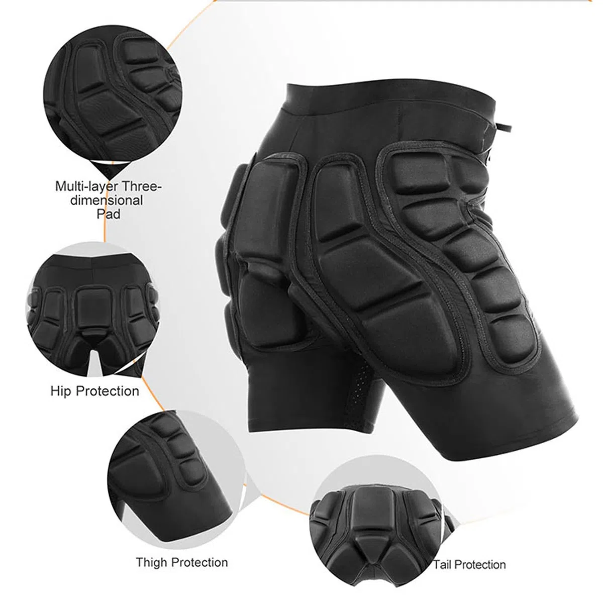 Fockety Short rembourré 3D Respirant en EVA épais pour Protection des Hanches et des Fesses avec Cordon de Serrage, Pantalon Crash Pad pour Snowboard, Skate et Skis, Protection 3D