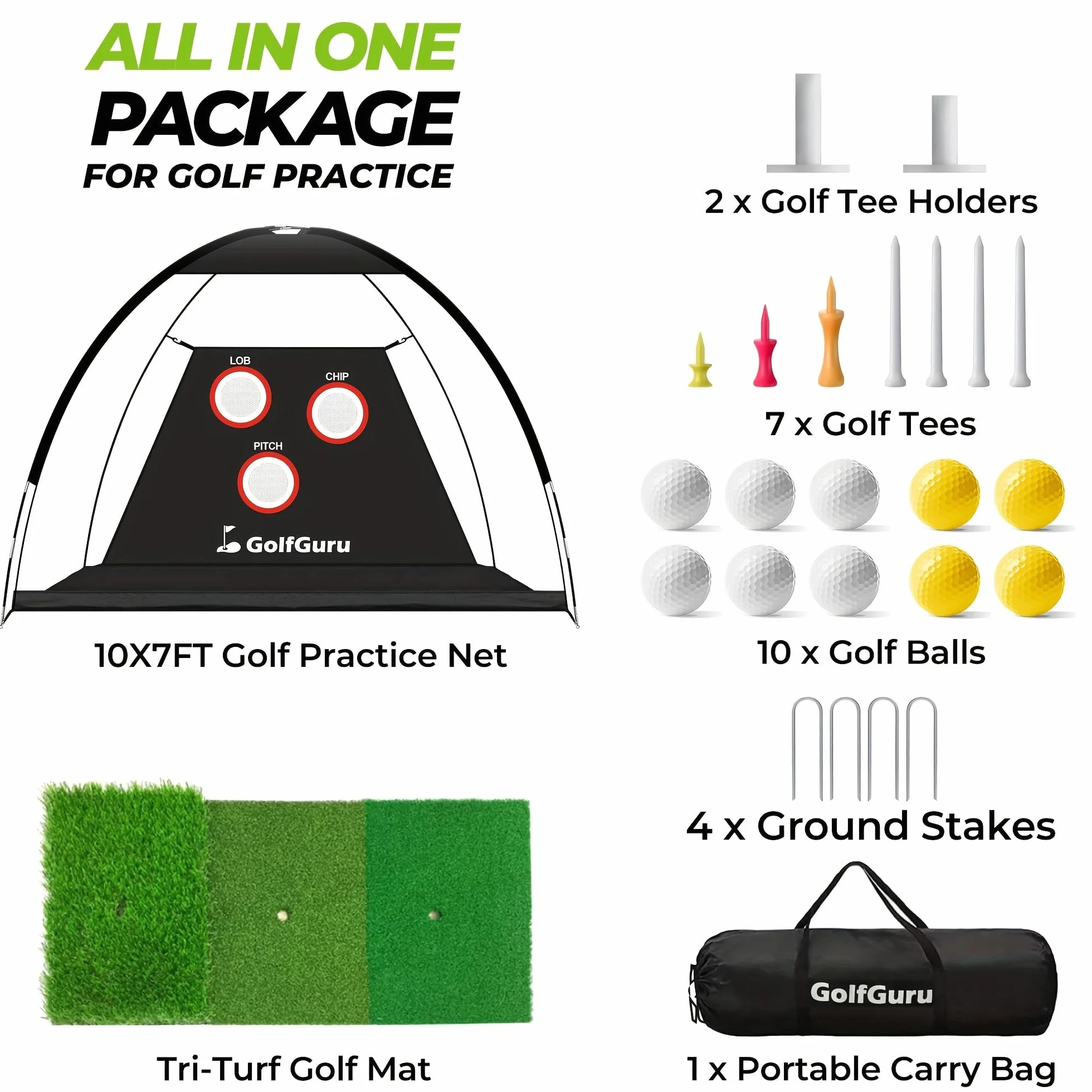 Filet d'entraînement de golf avec tapis de gazon artificiel 3 en 1, filet de golf pour arrière-cour, jardin, garage et salon, conduite, chipping et entraînement de swing pour débutants et