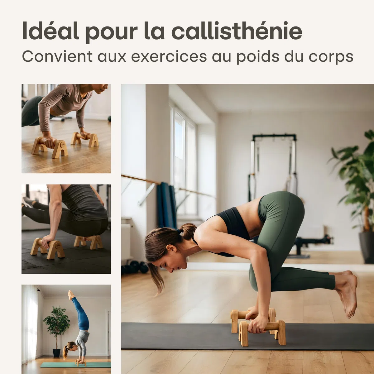 Praknu Barre Parallele Calisthenics - 2x Poignet Pompe Musculation en Bois Bambou - Parallettes Ergonomiques et Antidérapantes - Pour Callisthénie, Handstands & Street Workout - Maison et Gym