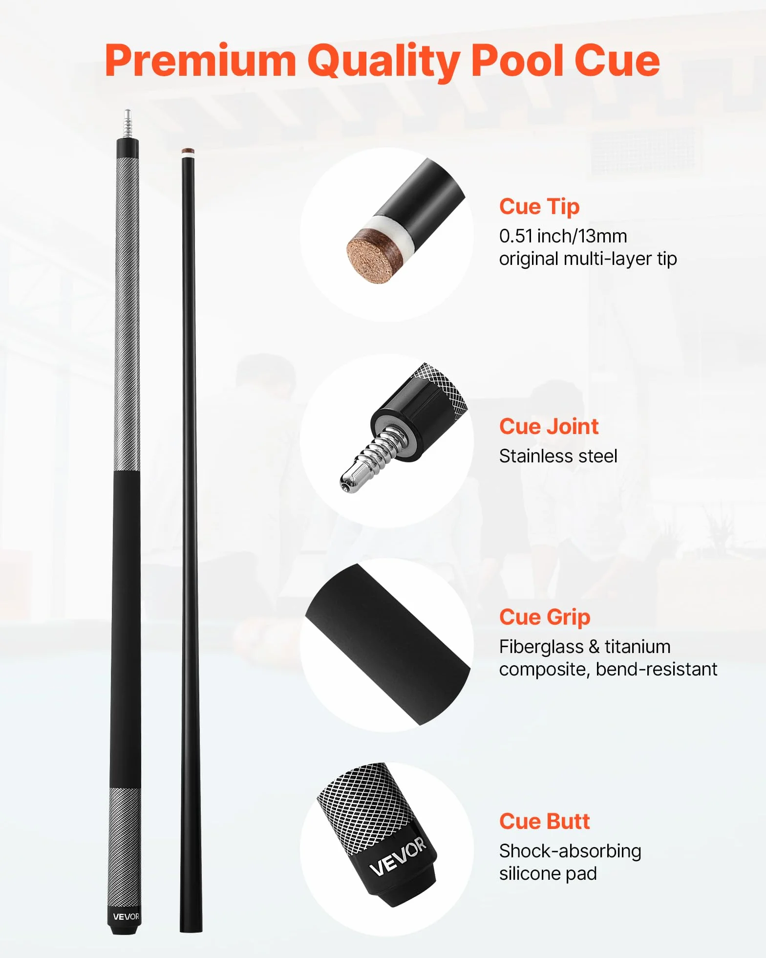 VEVOR Queue de Billard de 147,3 cm avec Pointe Multicouche et Anneau de Connexion ABS, pour Table de Billard Professionnelle, Bar, Maison, Bureau