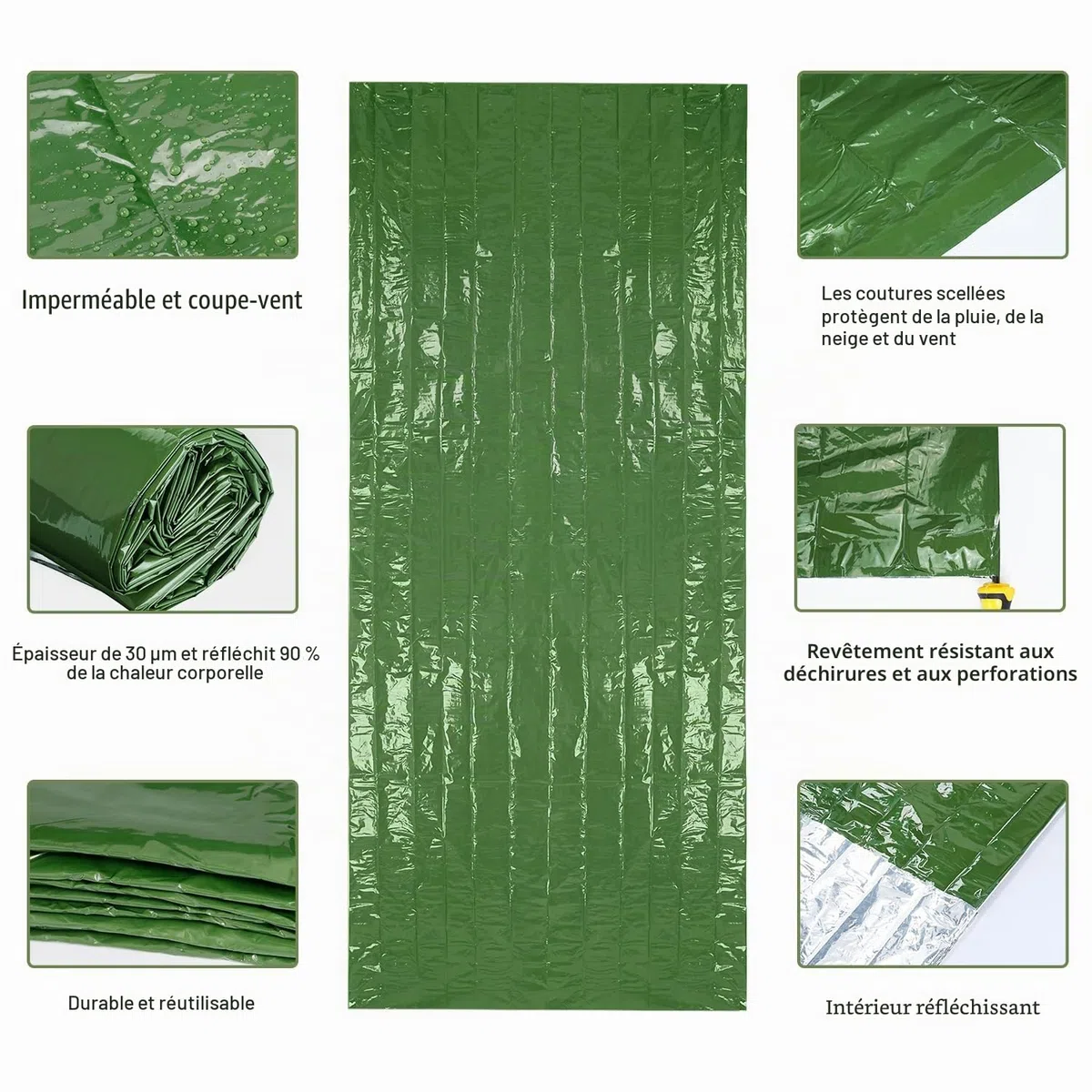 Esky Couverture de Survie Sacs de Survie Thermiques Portables Sacs de Couverture abri de Survie légers et imperméables avec Boussole pour Le Camping la randonnée