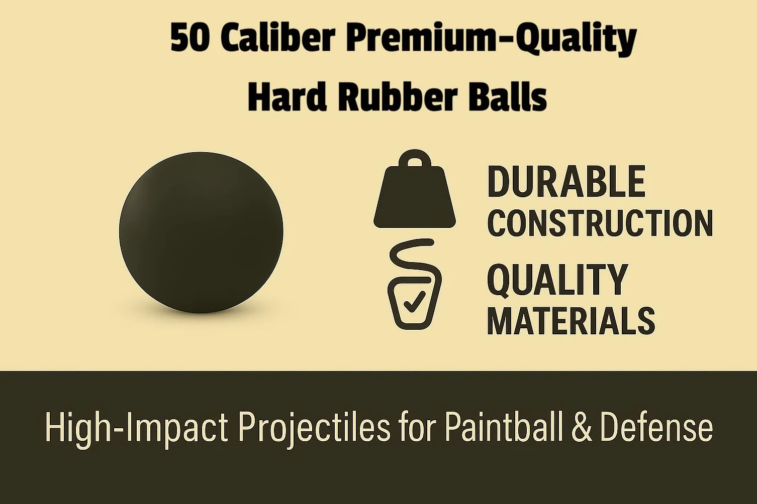 100 x Premium Quality Hard Rubber Balls Paintballs Reballs 50 Cal. HDR50 T4E Paintball Shooting Self Defense Billes Calibre .50 - Caoutchouc