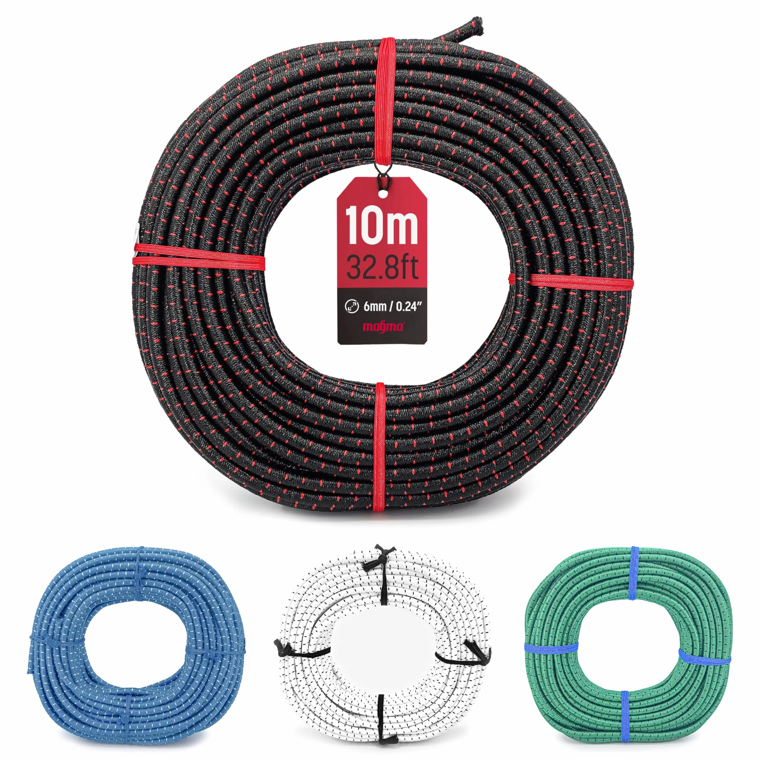 MAGMA Rouleau de Corde Elastique | Diamètre 6 mm - Sport Nautique, Survie, Voile, Bateau, Camping, Bâche | pour Intérieur et Extérieur: Randonnée, Bivouac, Jardin (25, Noir)