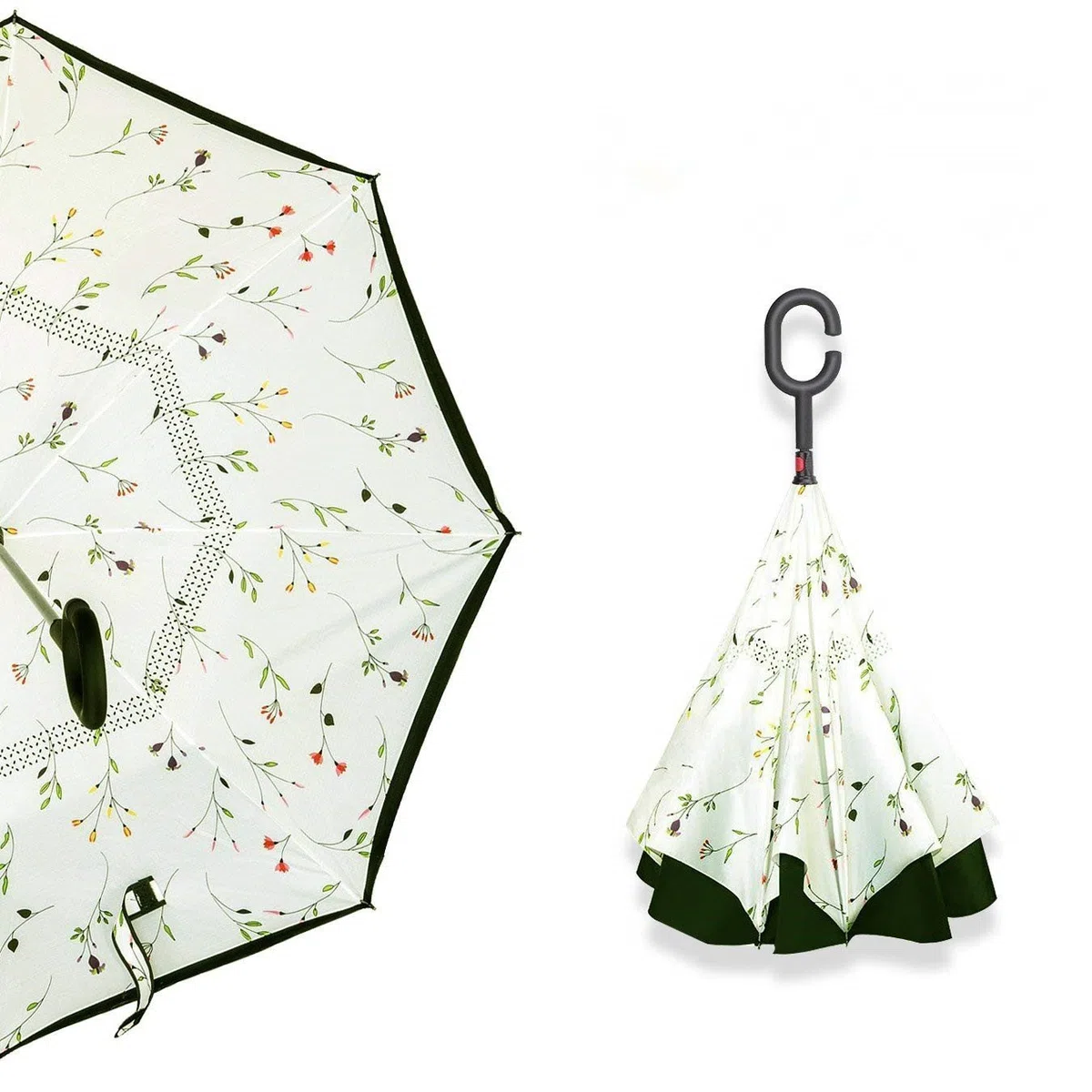 Parapluie double face coupe-vent et protecteur contre les UV - Pliable - Parapluie droit inversé pour hommes et femmes - Autoportant - Poignée en forme de C - pour le golf et les voitures