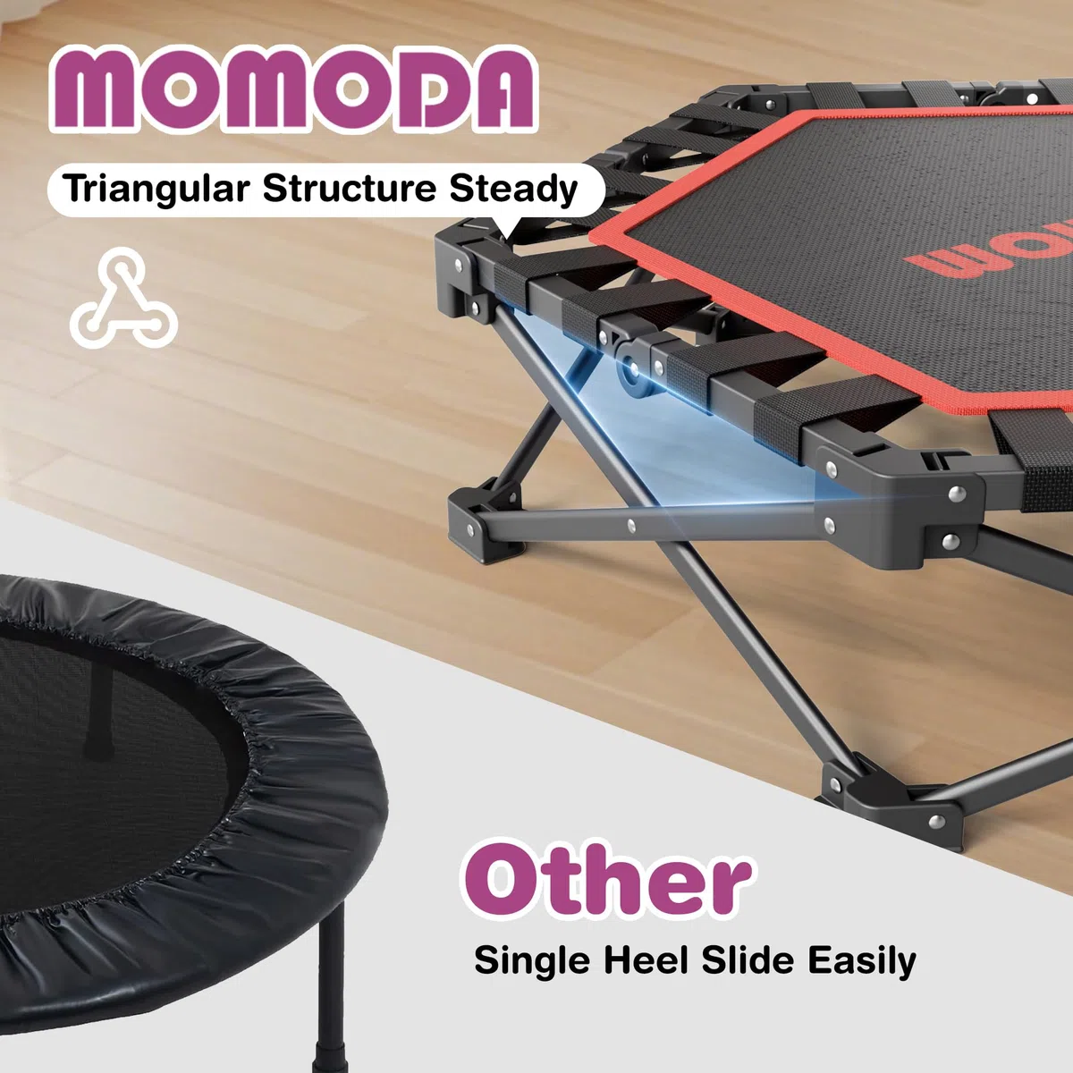 MOMODA Mini Trampoline de 76,2 cm/114,3 cm pour Enfants et Adultes, Trampoline d'exercice Pliable avec poignée, Charge maximale de 90,7 kg