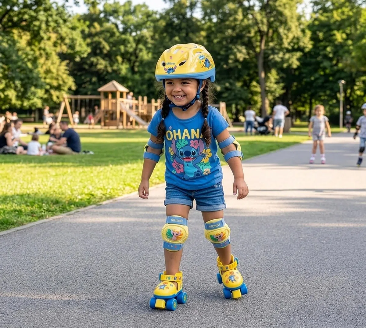 Mondo Toys - Patins à roulettes réglables Stitch Disney pour Enfants - Taille du 22 au 29 - Ensemble Complet avec Sac Transparent, coudières et genouillères - 28832