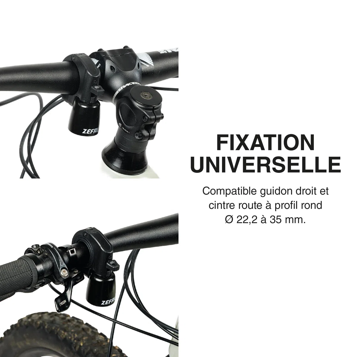 ZEFAL Trail Bike Bell - Sonnette de Vélo VTT ou Gravel - Sonnette Velo Adulte Fabriquée en Aluminium - Noir Ø 22,2 à 35 mm - Klaxon Velo Fabriqué en France